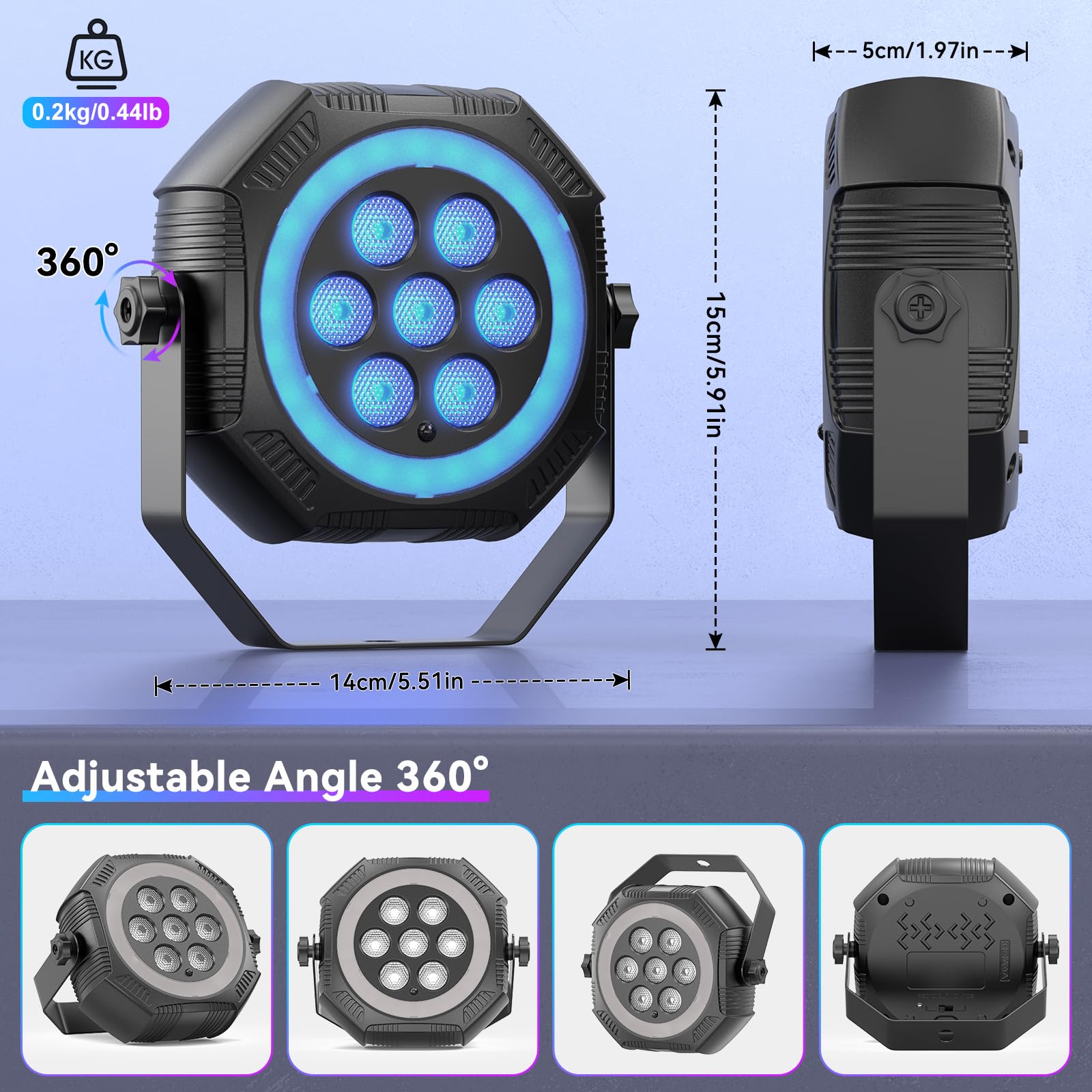 Stage Lights Mini RGB Battery Powered Uplights LED Rechargeable Par Can Lights with Halo, Sound-Activated Auto Wireless Uplights for Events Indoor Outdoor Party Wedding Stage Lighting(6 Pack)