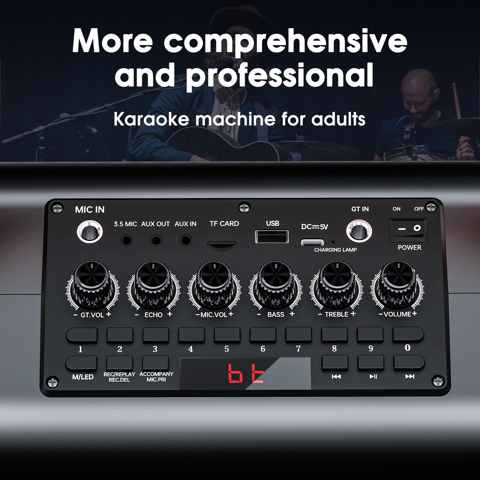 Karaoke Machine with 2 Wireless Microphones for Adults & Kids, 8000mAh Portable Bluetooth Speaker PA System with Lights, Supports AUX in/TF Card/FM/REC, Microphone Speaker Set for Home Party, Outdoor