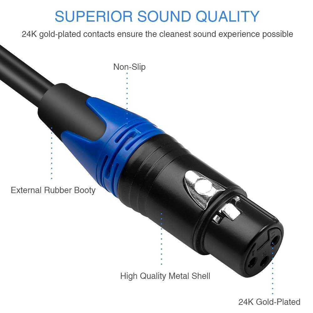 Disino XLR Female to 1/4 Inch 6.35mm TRS Stereo Jack Cable, 3 Pin Female XLR to Quarter inch Balanced Signal Interconnect Patch Cord (6.6 Feet)