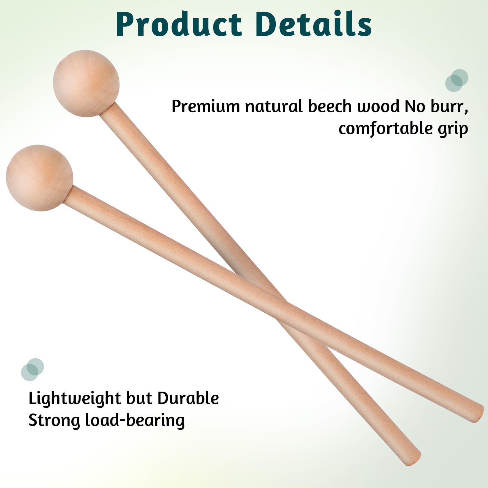 2 Pcs Wood Percussion Sticks 8” Wood Rhythm Sticks Mallets Percussion Stick Xylophone Mallets Glockenspiel Mallet with Wooden Handle Rhythm Stick for Chime Glockenspiel Bells