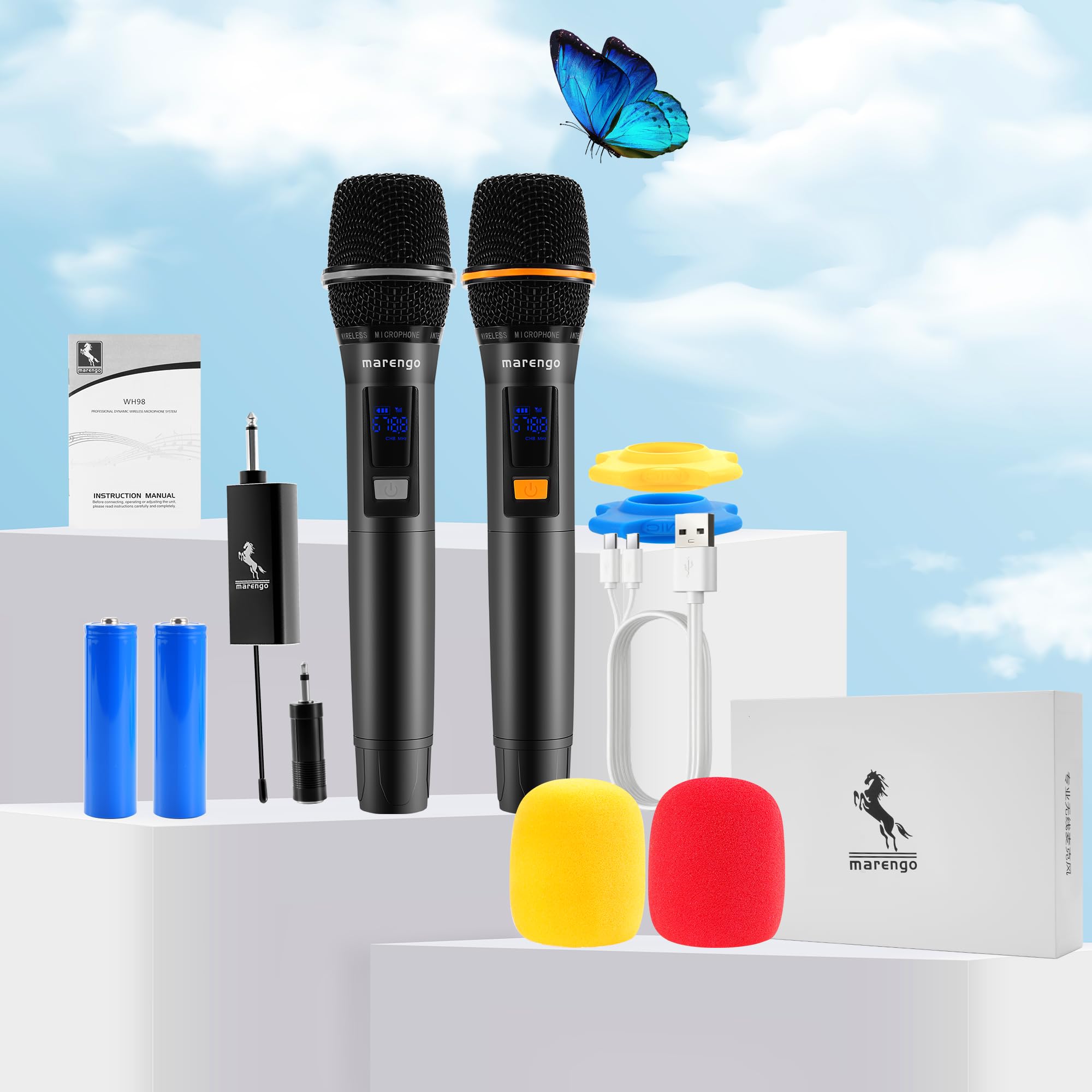 Wireless Microphones, All-Metal Dual UHF Mics, 40H Battery, 260FT Max Range