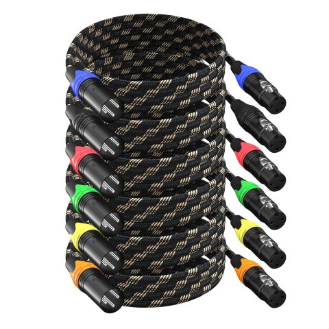 BGBGKK Braided XLR Cables 15ft 6 Pack, XLR Microphone Cable, 3-pin Professional Male to Female Balanced Mic Cable, X LR Speaker Cable for Microphone Mixer Multicolor