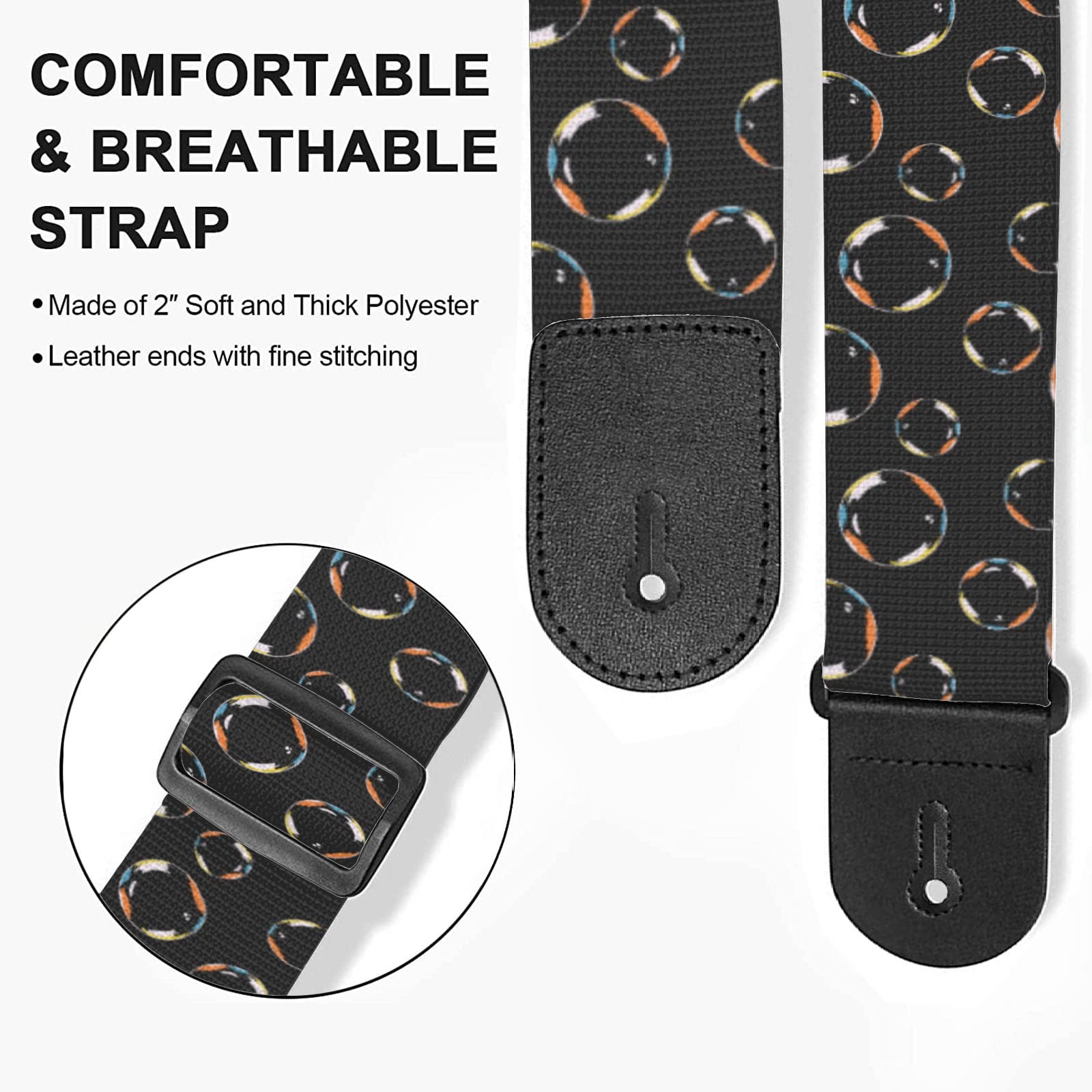 HSIAHOU Guitar Strap Electric Bass Guitar Straps Personalized Guitar Strap soap bubbles Strap