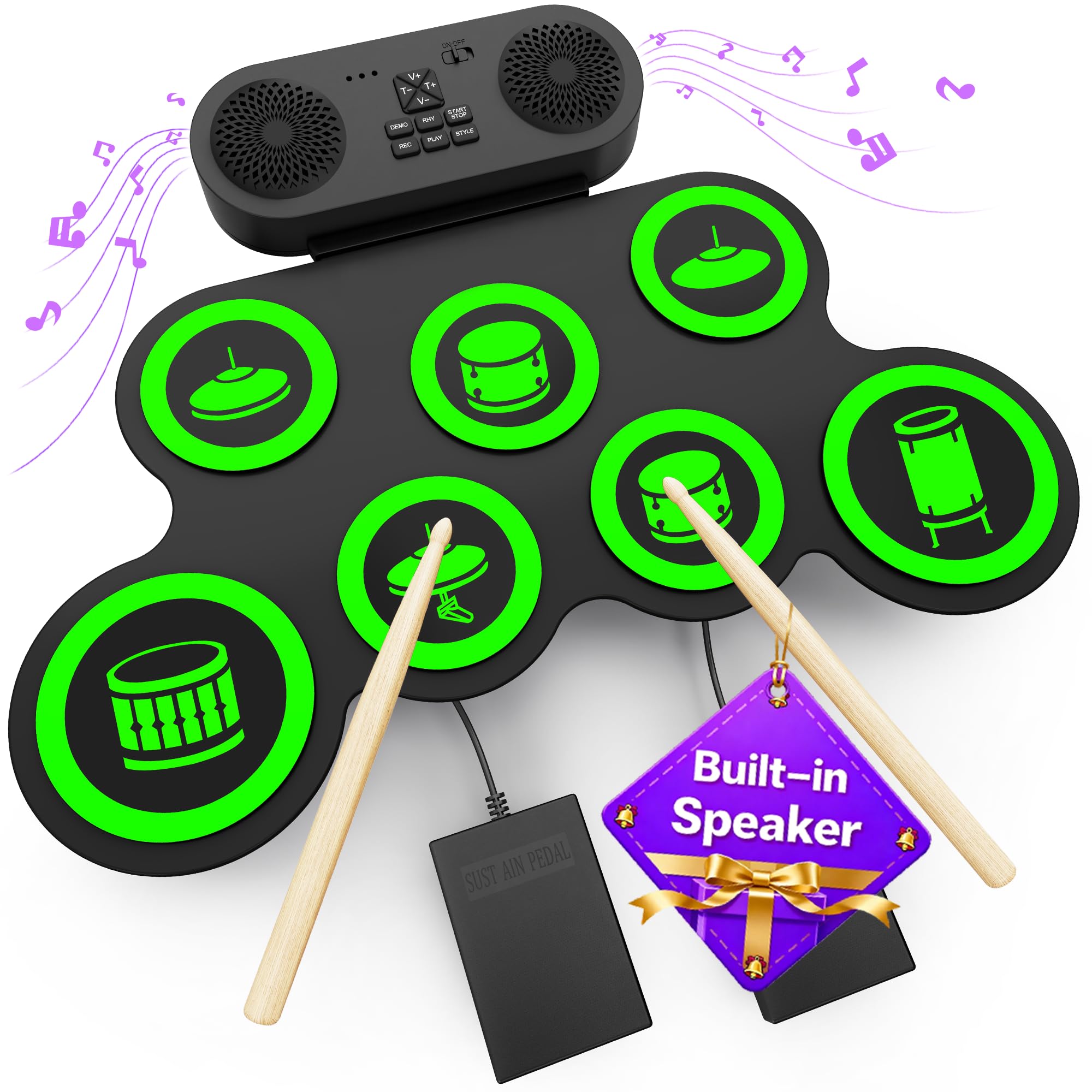 VerkTop Electric Drum Set, Built-in Dual Speaker Drum Pad and Sticks Kit