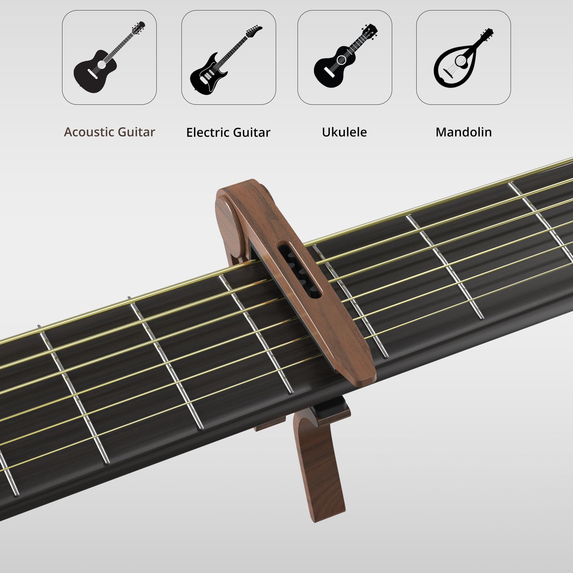 Capo, Guitar Capo with Pick Holder and 5 Picks, Guitar Clamp, Guitar Kapo, Capo for Acoustic & Electric Guitar, Ukulele, Banjo, Mandolin (Black & Rosewood)