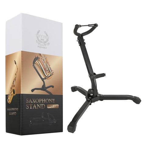 Rhythm Folding Alto/Tenor Sax Stand – Adjustable Saxophone Holder Rack