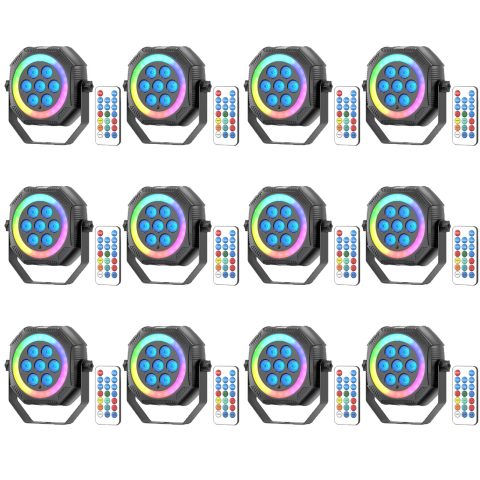 Stage Lights Mini RGB Battery Powered Uplights LED Rechargeable Par Can Lights with Halo, Sound-Activated Auto Wireless Uplights for Events Indoor Outdoor Party Wedding Stage Lighting(12 Pack)