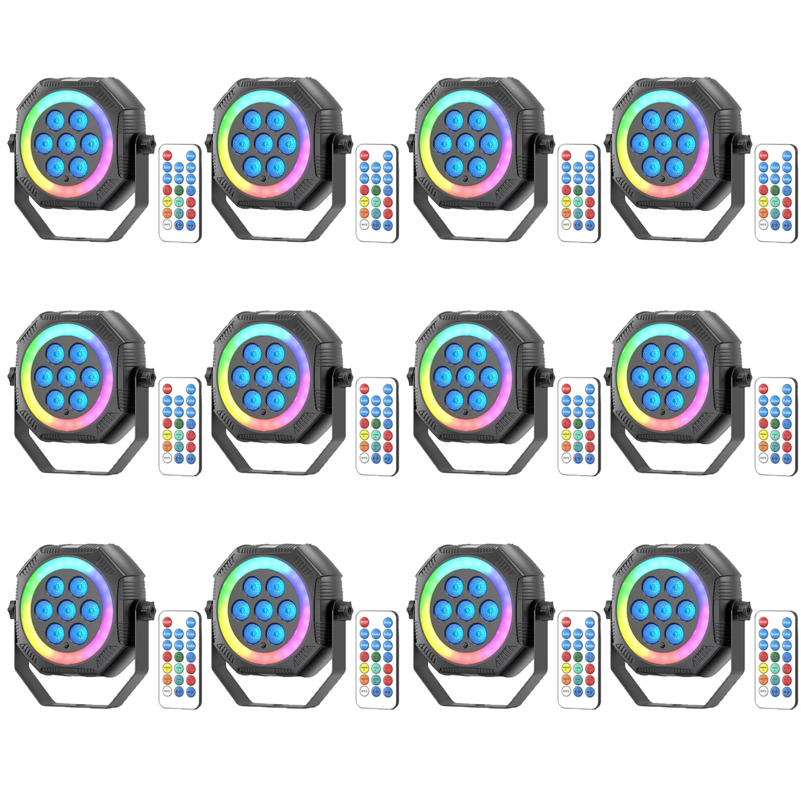 Stage Lights Mini RGB Battery Powered Uplights LED Rechargeable Par Can Lights with Halo, Sound-Activated Auto Wireless Uplights for Events Indoor Outdoor Party Wedding Stage Lighting(12 Pack)
