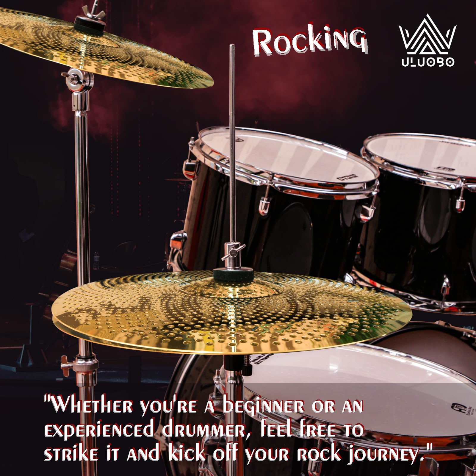 ULUOBO Low Volume Cymbal Pack, 9 Pieces Silent Cymbals, Quiet Cymbals Set for Drummer Practice, 6/8/10”Spalsh+14”Hihat+16″Crash+18”Crash+18”China+20″Ride, Gold