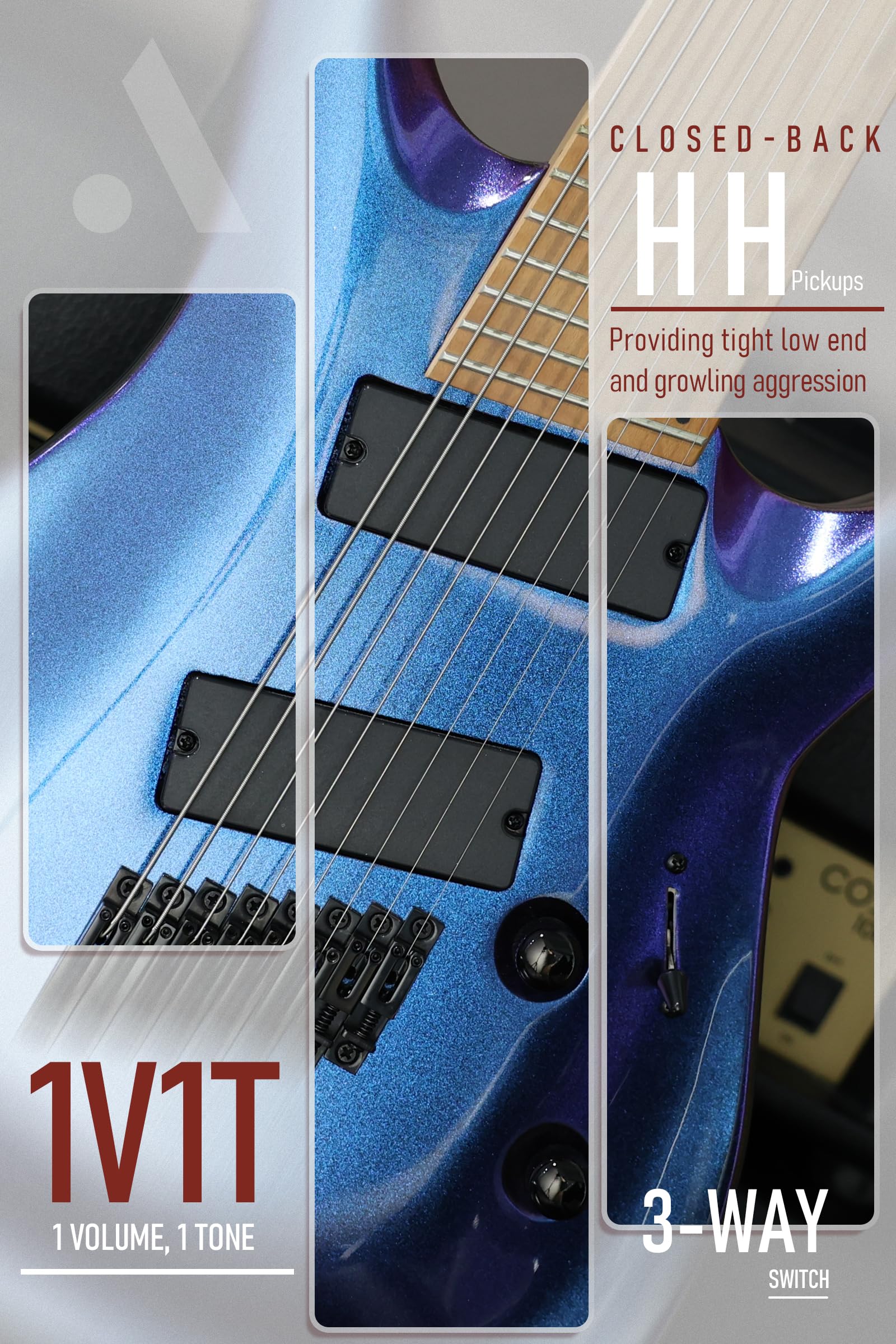 AKLOT Multi-Scale 7-String Electric Guitar: Roasted Maple Neck with String-Through Bridge Electric Guitars Kit with Okoume Body, HH Pickup, Gig Bag, Strap, Distortion Pedal, XRN-7 Yellow