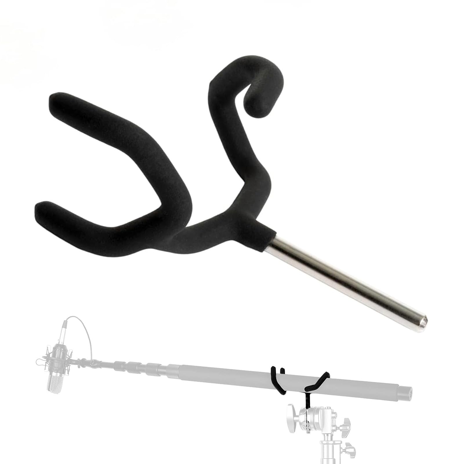 Metal Microphone Boom Pole Support Holder for C-Stands and Mic Stands,Non-Slip Matte Cradle Mount for Mic and Audio Equipment Fits Grip Head