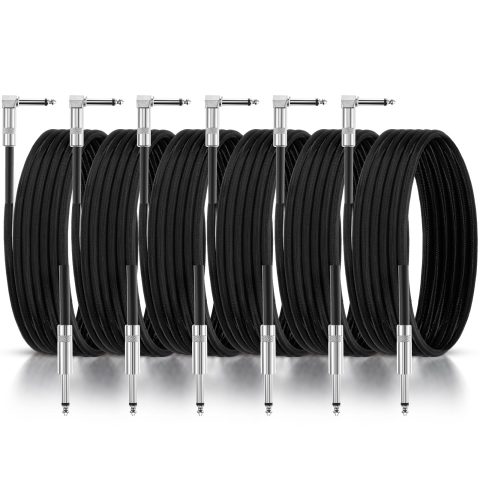 Dunkive 6 Pcs Guitar Cable 10ft Black, Right Angle 1/4″ TS