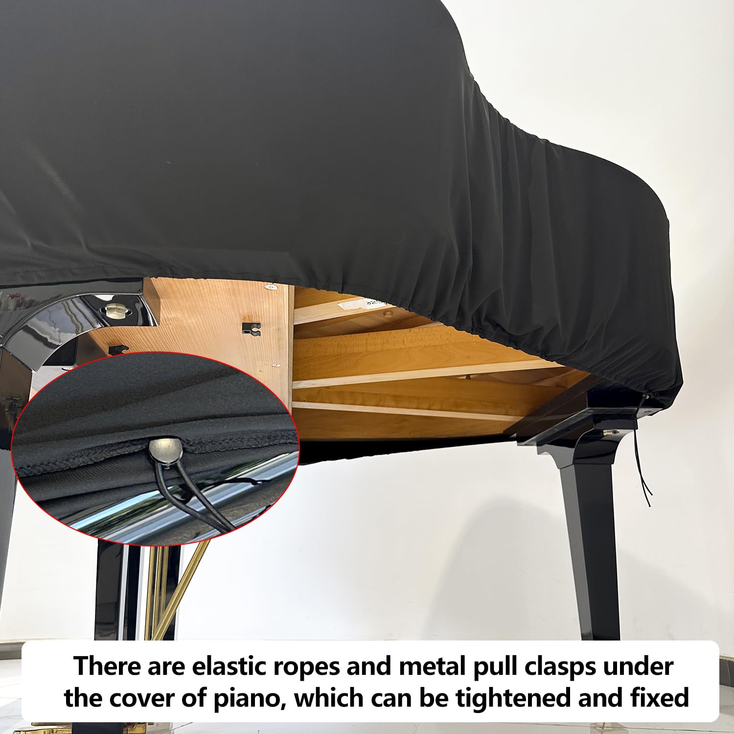 DEEP DEER Waterproof Dustproof Elastic Grand Piano Cover – Minimalist All-Black – with Elastic Drawstring – Fits Petite Grand & Baby/ Medium/Parlor Grand Pianos (L-FOR Parlor Grand Piano)