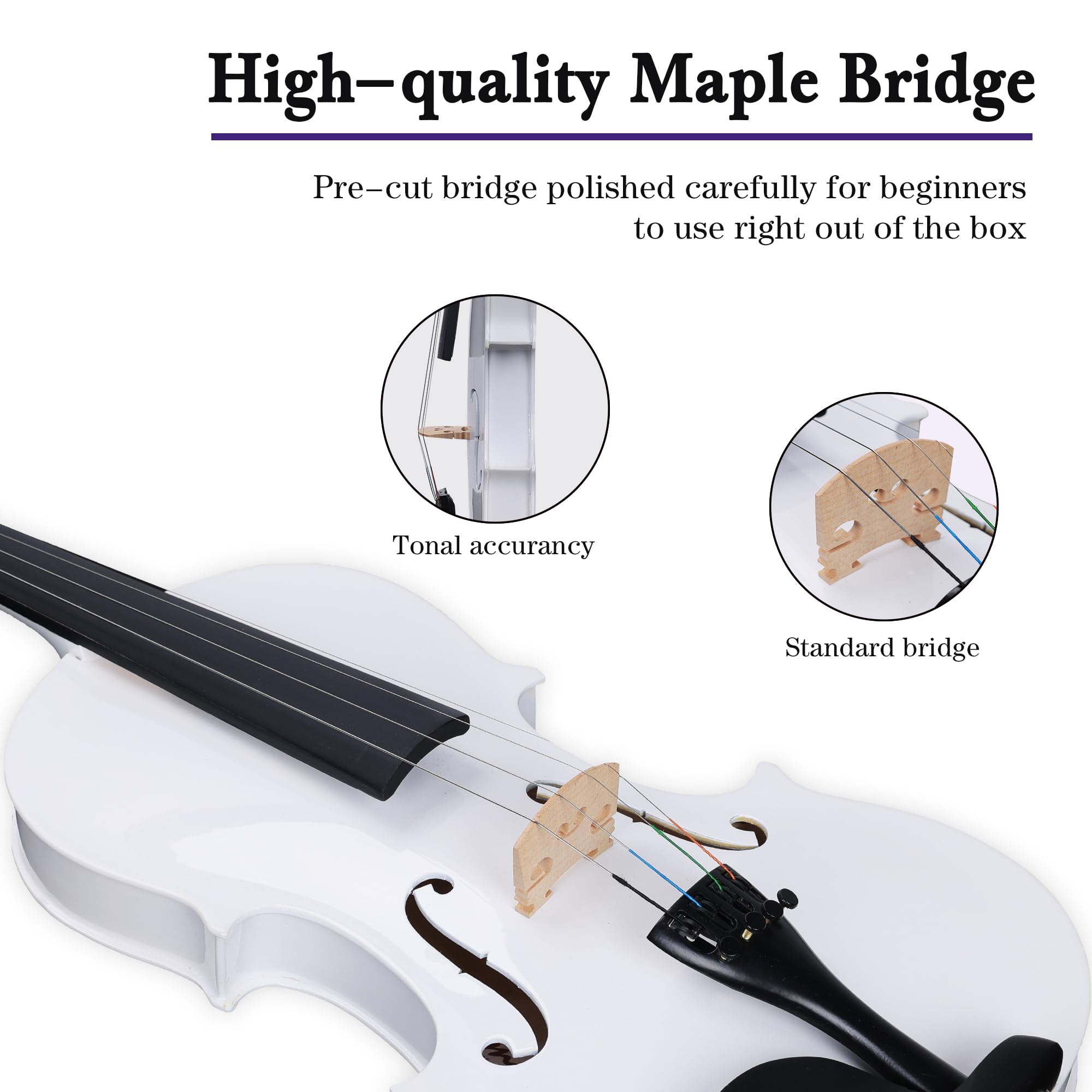 ADM Acoustic Violin for Kids Beginners, 3/4 Size Acoustic Violin Fiddle for Teens Students Violin Starter Kit with Hard Case, E-Tuner, Rosin, Shoulder Rest, Bow, Extra Strings, Free Lessons, White