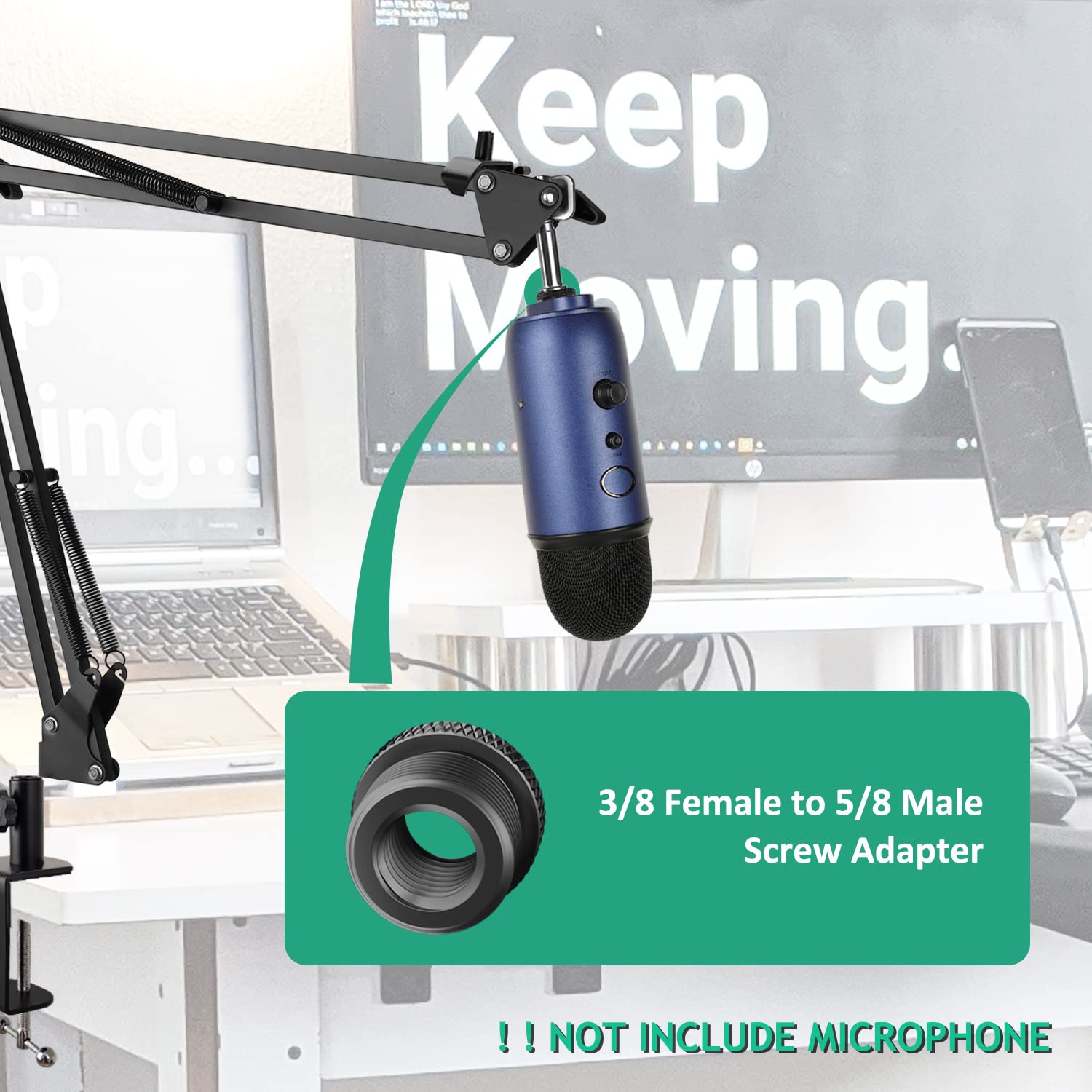 Rigych Blue Yeti Mic Screw Adapter 5/8 Male to 3/8 Female, Metal Screw Thread Adapter for Blue Yeti X/Blue Yeti/Snowball Mic Boom Arm Stand, 8 Pcs (Black)