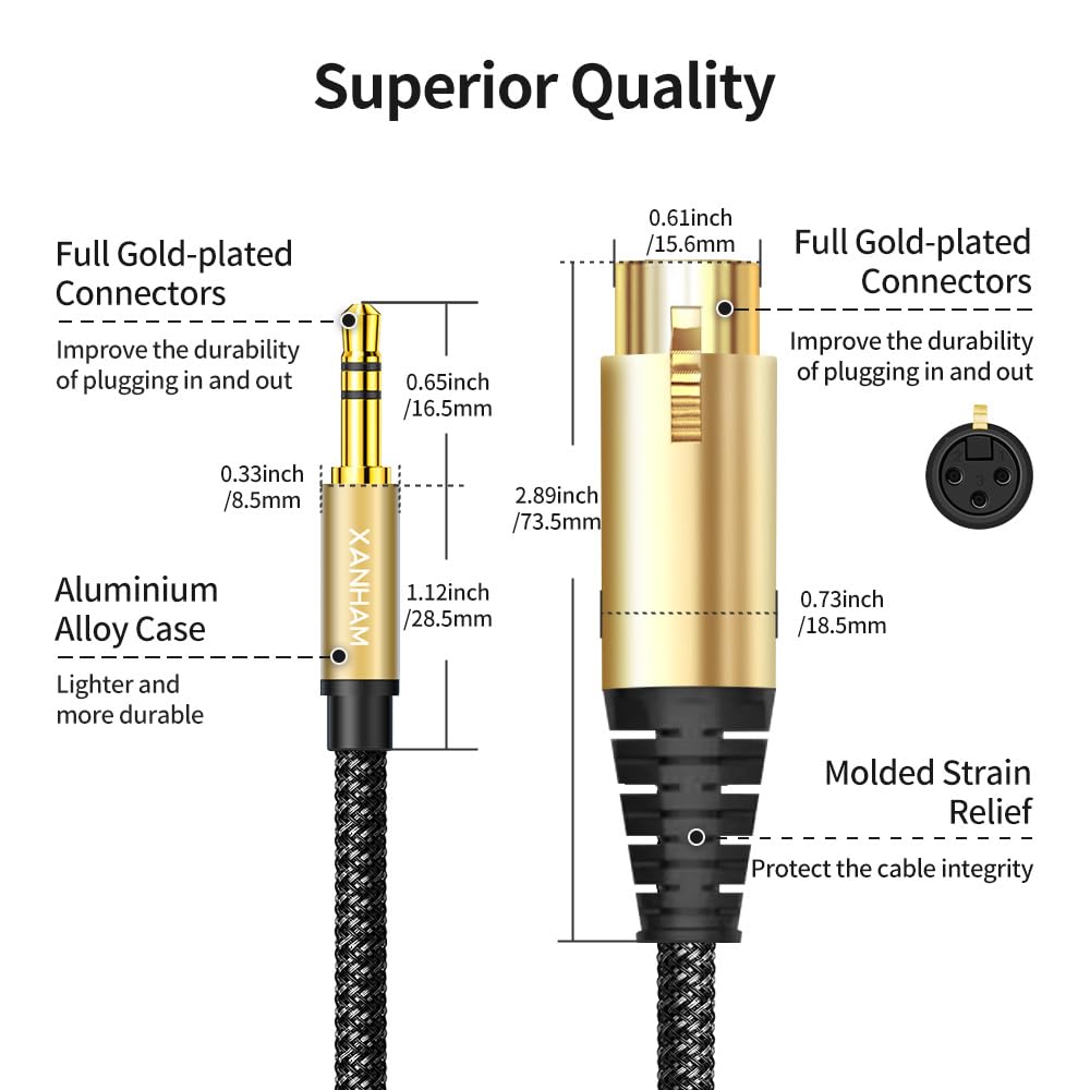XANHAM XLR Female to 3.5mm (1/8″) Male Jack 6.6 Feet/2 Meter TRS Unbalanced Cable Compatible with iPhone, iPod, MP3 Player, Laptop, Voice Recorder and More