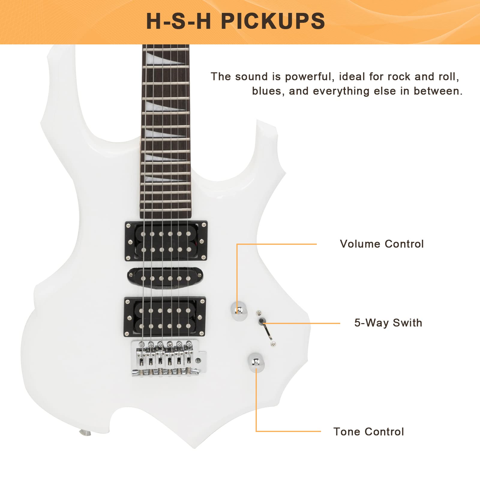 Glarry Cool Burning Fire Style Electric Guitar Christmas gift for Beginner Guitar Lover with Accessories Pack (white)