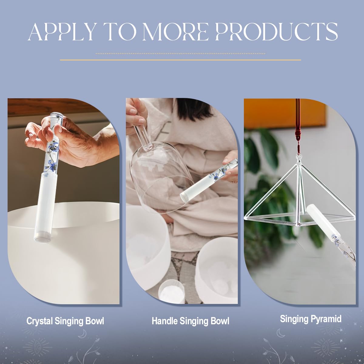 UPCEED Singing Bowl Mallet Clear Acrylic Base Silicone Rubber Striker Mallet for Playing Quartz Crystal Singing Bowl with Bundle Pocket(Floral)