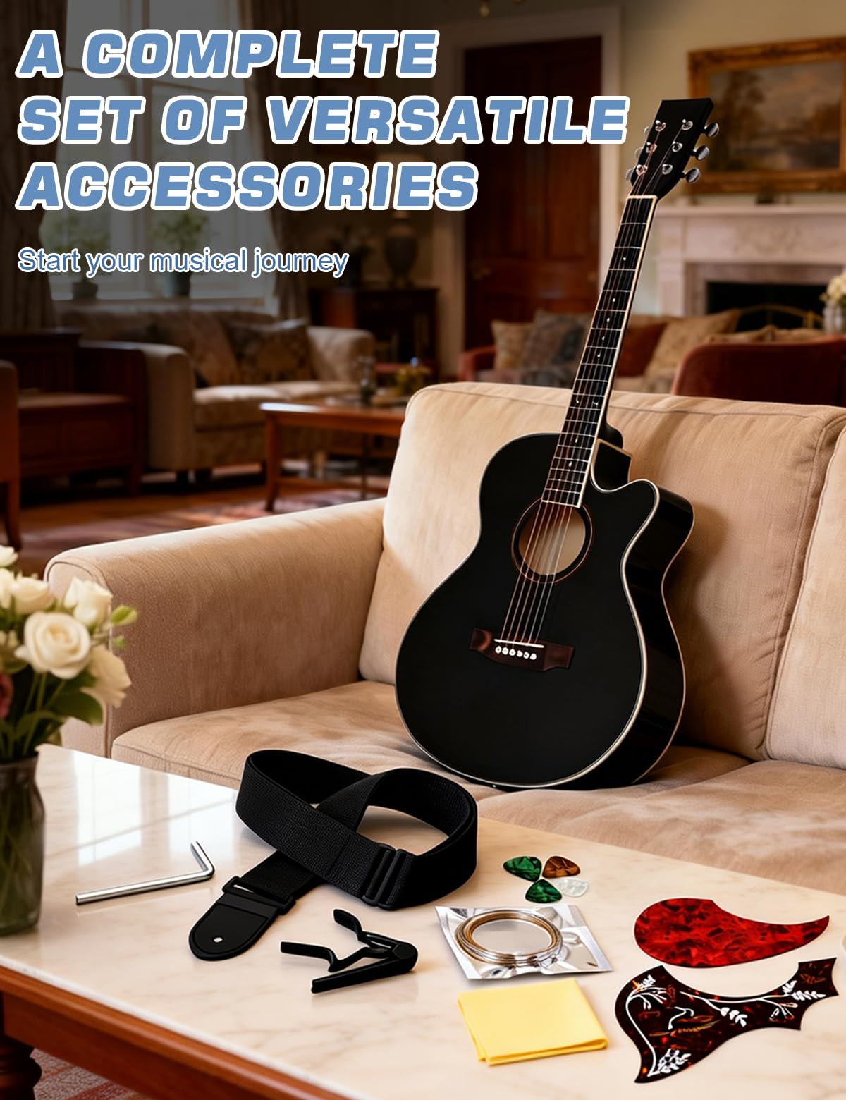 PTESAN 41″ Acoustic Guitar for Beginner Adult Full Size Cutaway, Black