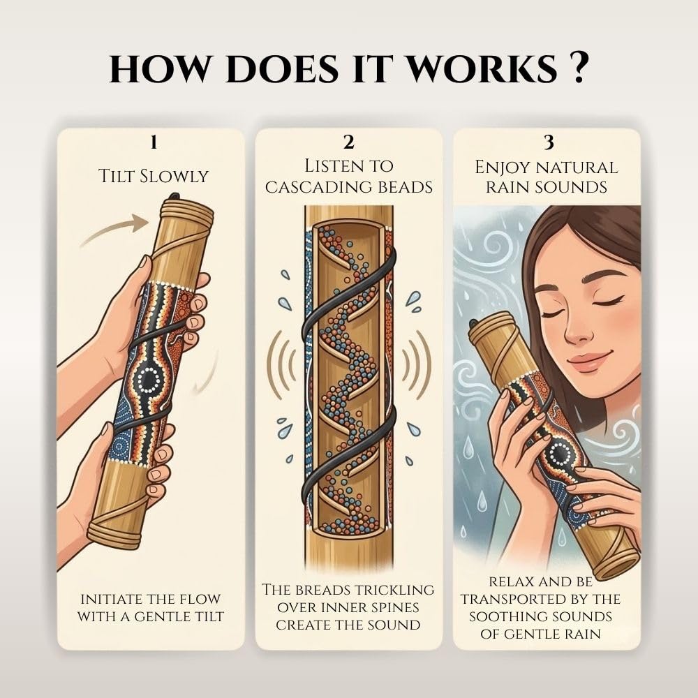 KHEOPS | Bamboo Rain Stick Instrument | Triple Moon | Handcrafted Wooden Musical Instrument for Meditation, Relaxation & Rhythm | Gentle Rain Sound Effect | Small 15.5″ | US-Based Business