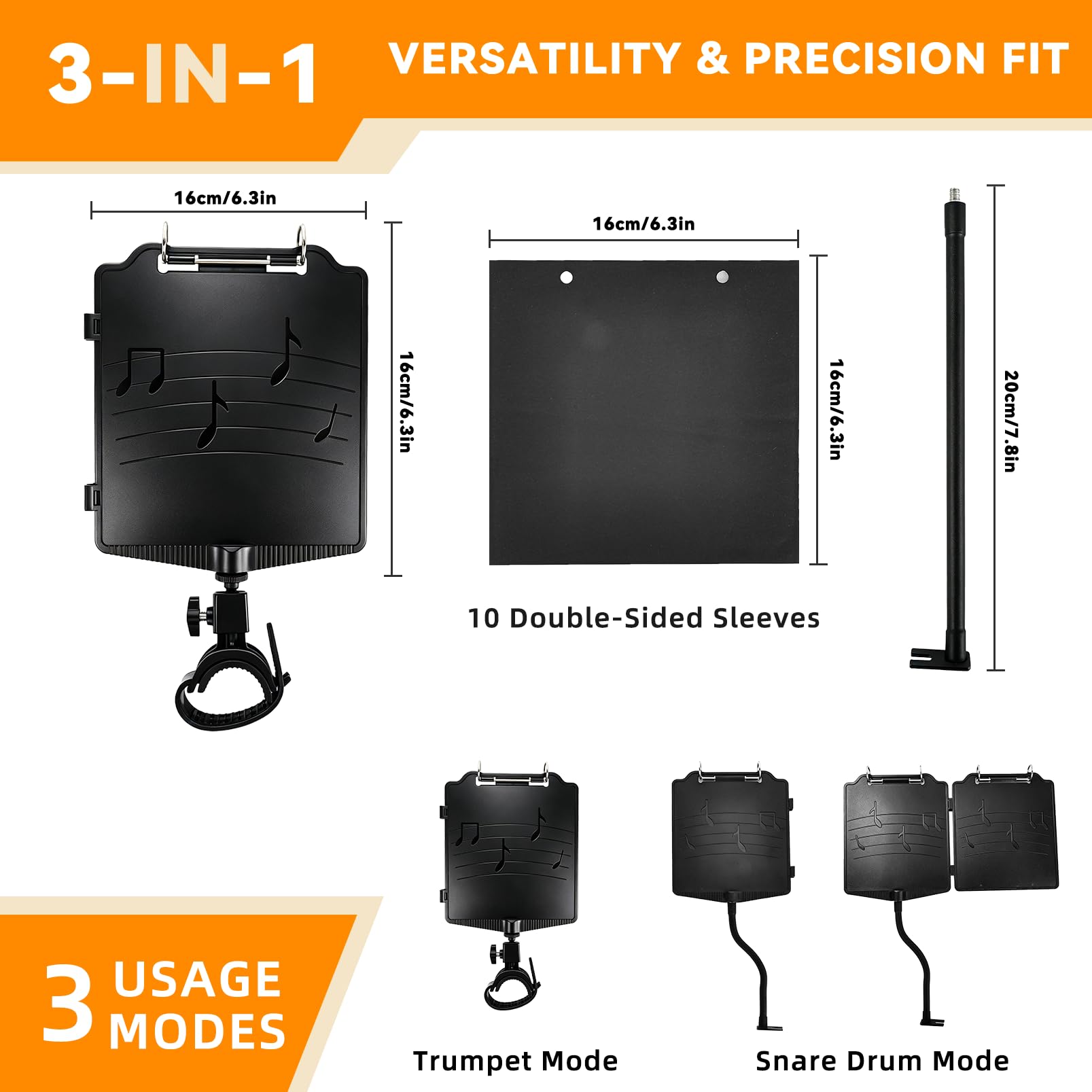 Trumpet Lyre Flip Folder, 2-in-1 Marching Band Music Holder for Snare Drum