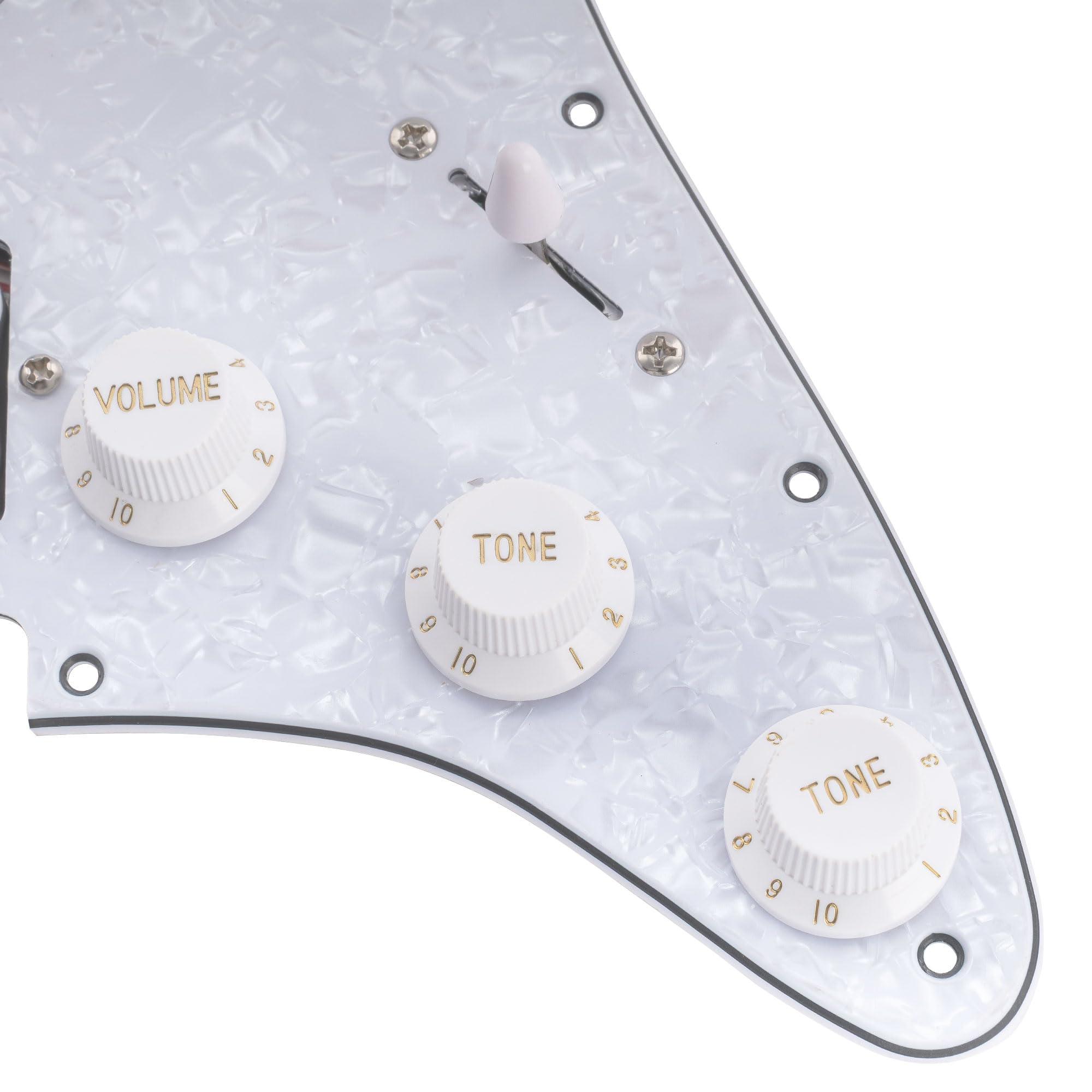 Musiclily Basic Pre-wired Loaded Standard ST HSS Pickguard 4Ply White Pearl