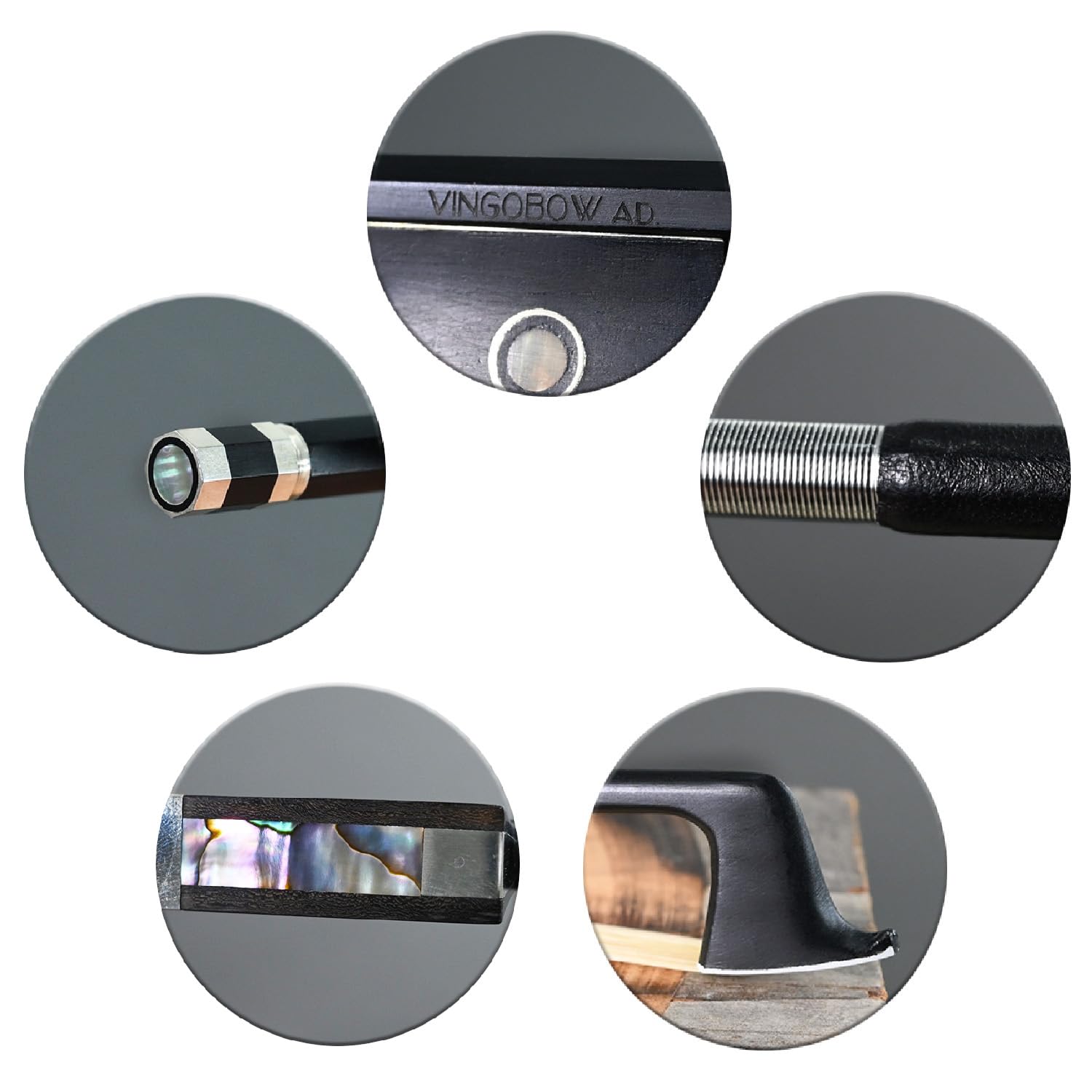 Carbon Fiber Violin Bow Full 4/4 Size VINGOBOW 100V Advanced Level 74.5cm 4 4 Parisian Eyes Ebony Frog Real Mongolian White Horse Hair Warm Clear Tone Straight Smooth Screw Great Flexibility