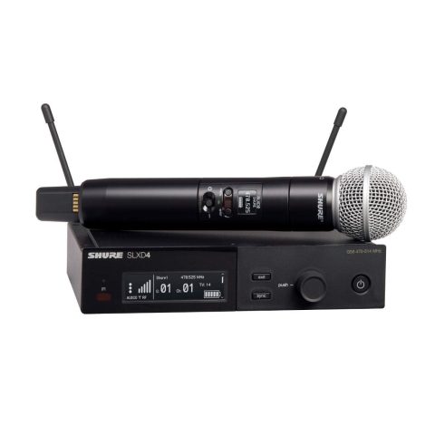 Shure SLXD24/SM58 Digital Wireless Microphone System – Includes SLXD2 Handheld Transmitter with SM58 Vocal Mic Capsule and SLXD4 Single Channel Rack Mount Receiver | J52 Band (SLXD24/SM58-J52)