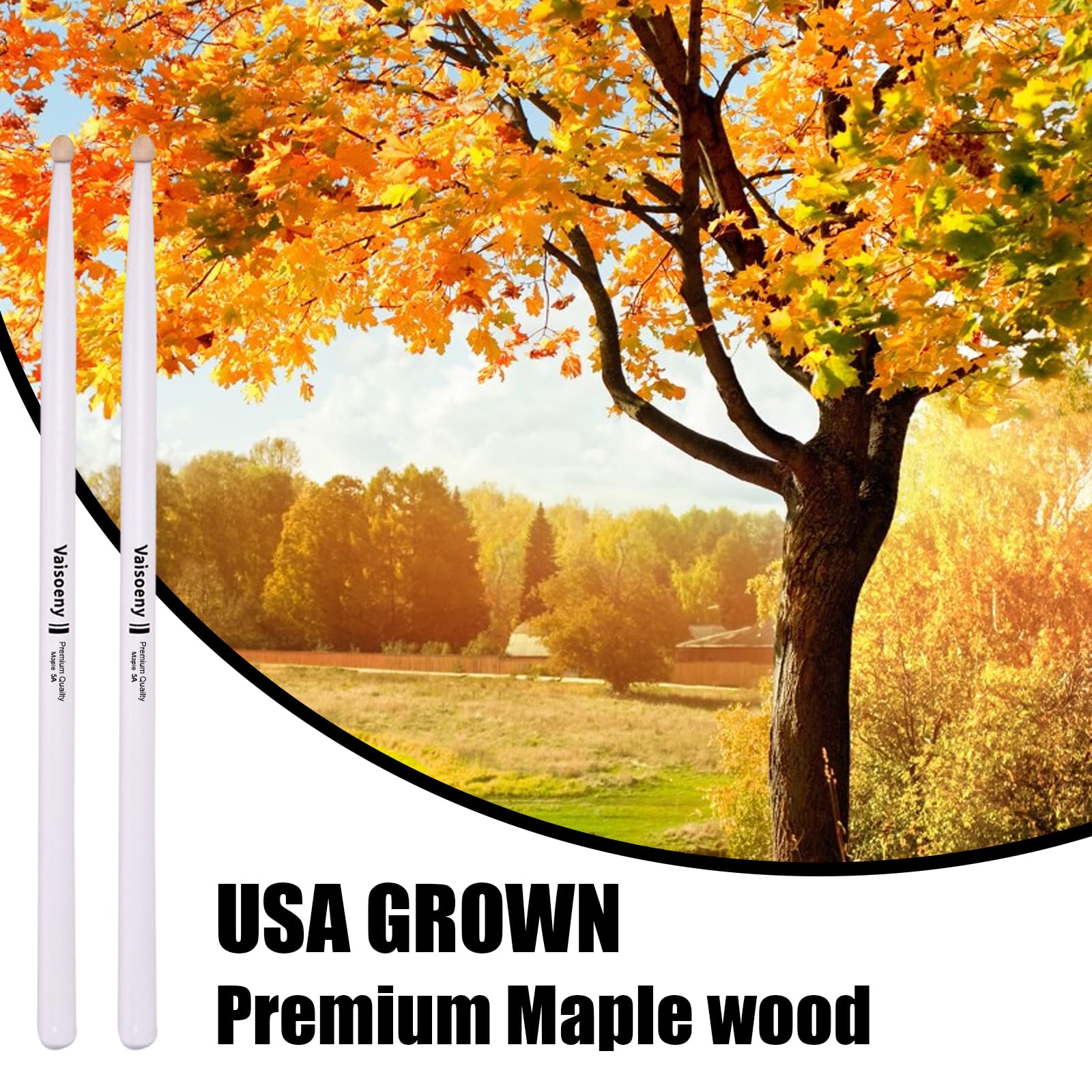 VAISOENY 5A Drumsticks, 6 Pairs Lacquered Maple Wood Drum Sticks (White)