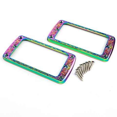 OVSAL 2 PCS Flat Metal Guitar Humbucker Pickup Ring Neck & Bridge,Rainbow
