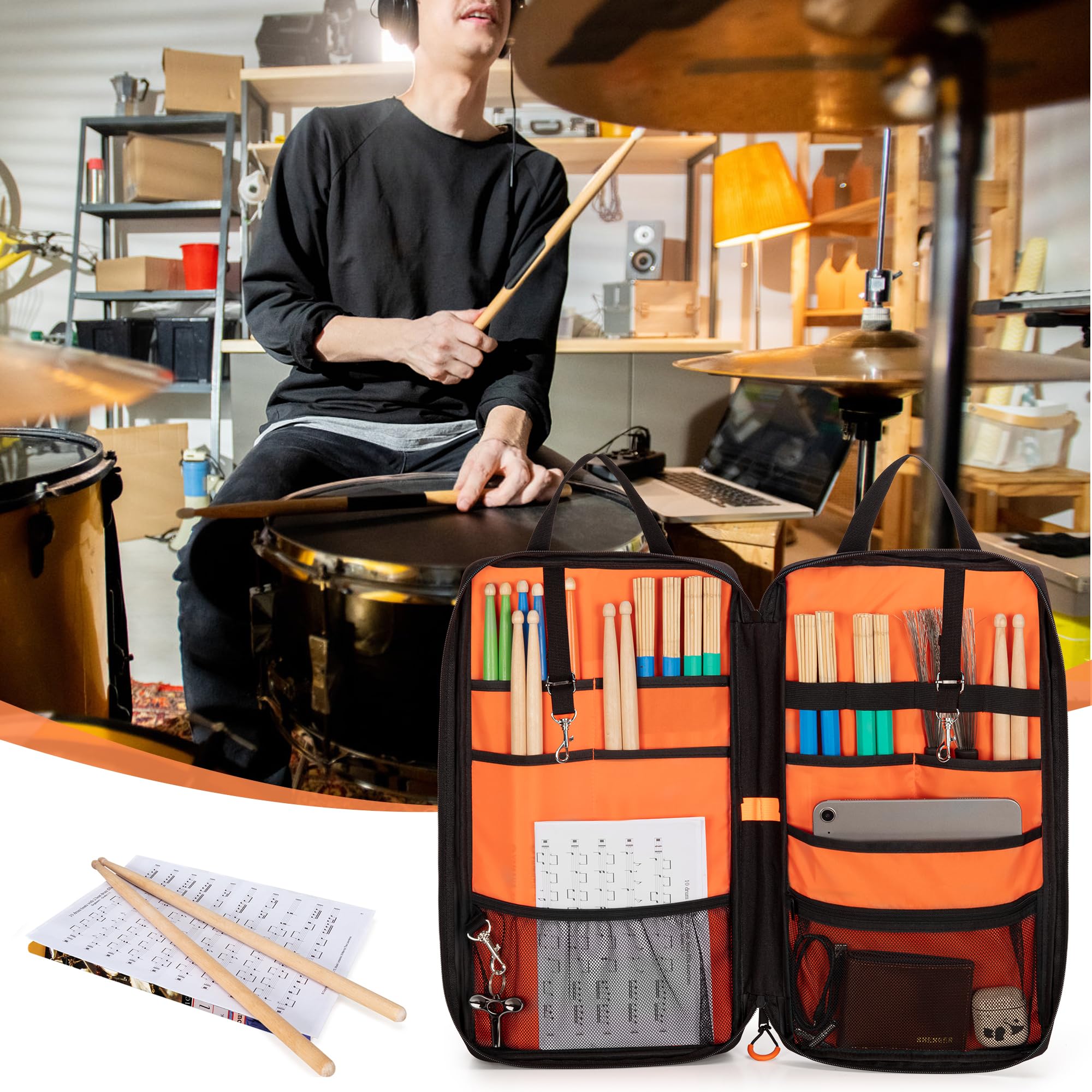 Damero Drum Sticks Bag with Hanging Hooks and Detachable Shoulder Strap
