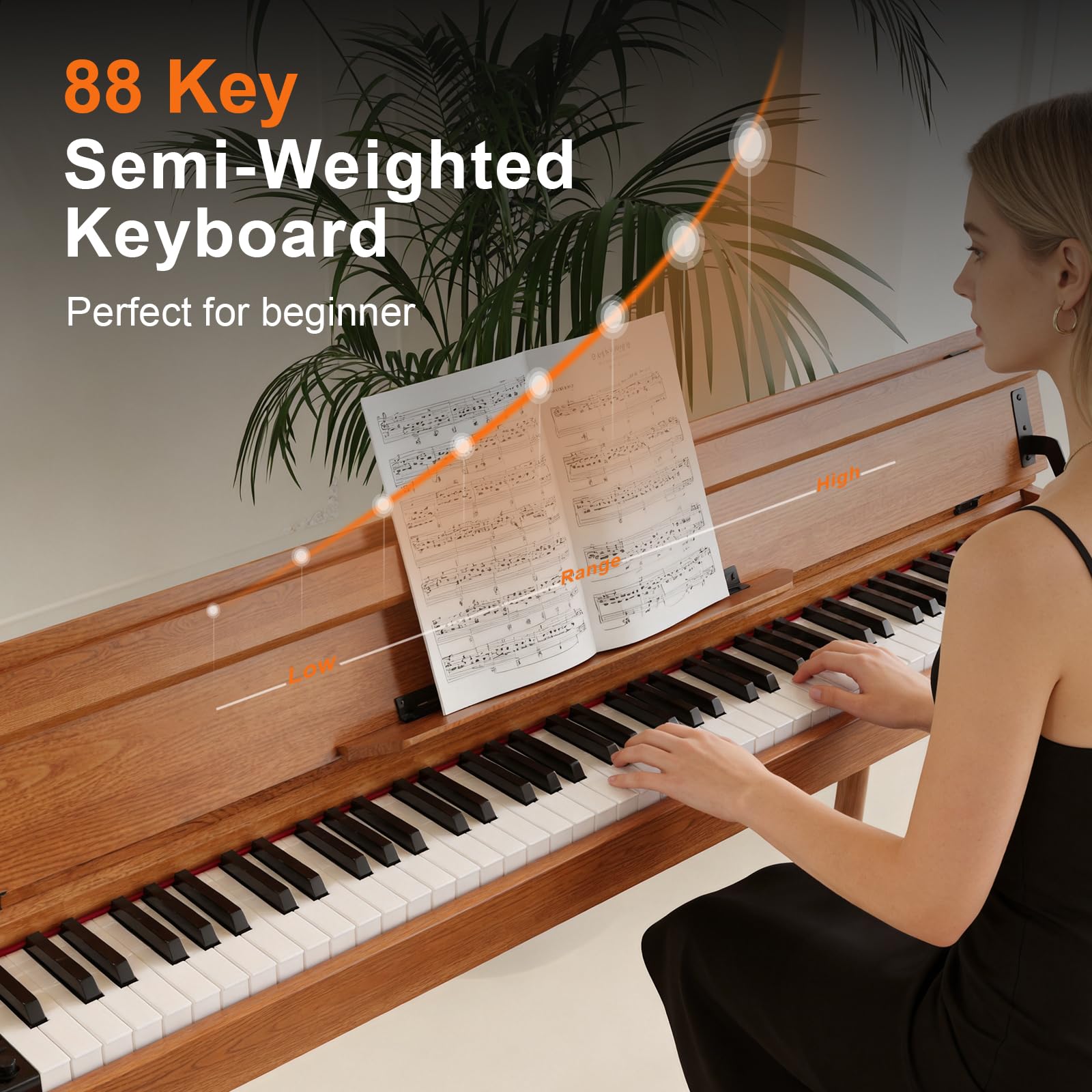 ZHRUNS 88 Key Full-Weighted Digital Piano – Wooden Upright Electric Keyboard with Progressive Hammer Action, 3-Pedal Unit, Stand & Headphone Jack for Beginner Adults (Brown)
