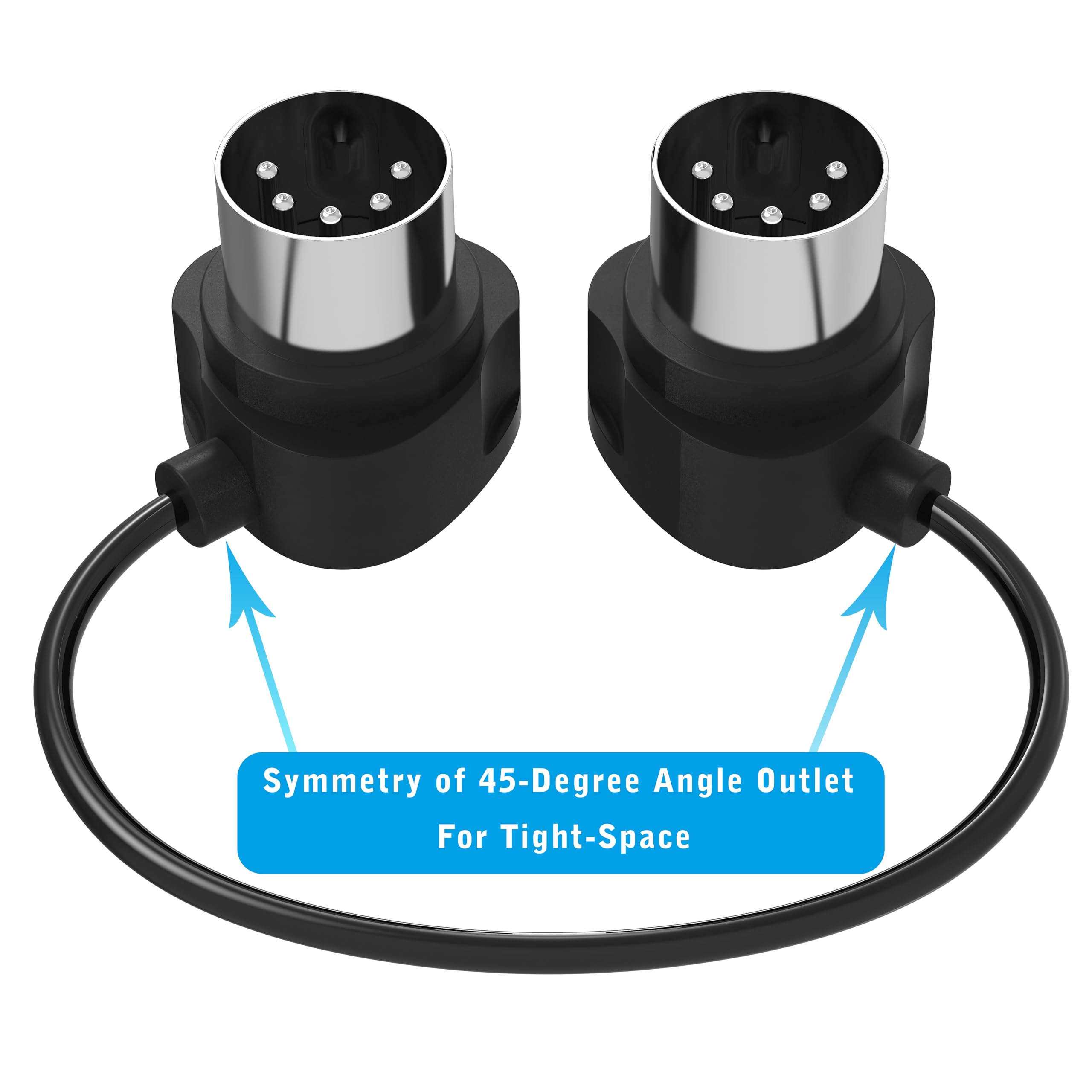 FORE 2-Pack 1-Feet/ 30cm 45-Degree Symmetry Angled MIDI Cable with Ultra-Small Plugs for Tight Space, 5-Pin Din MIDI Cable Compatible with MIDI Keyboard/Interface/Guitar Multi Effects 2-Pack 1ft/30cm