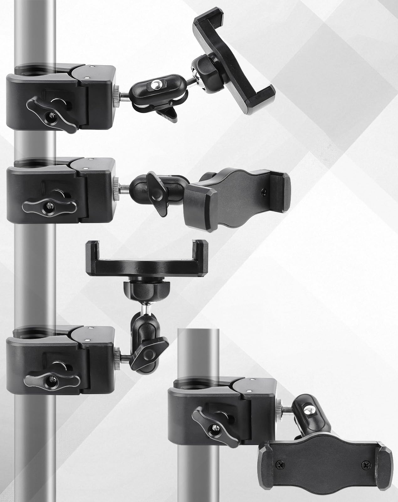 BILIONE Mic Stand Phone Holder Clamp on Treadmill, Bike, Stroller, Drum
