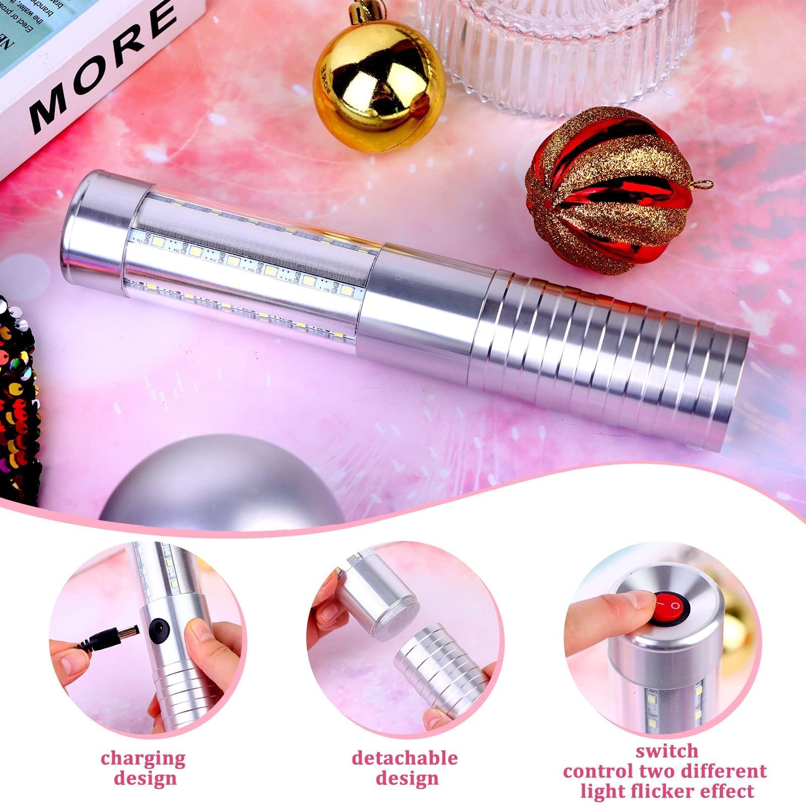 4 Pieces Strobe Baton Bottle Service Sparklers Bottle Service Light Bottle Handheld Light for Nightclubs Weddings Parties Activities Supplies (Silver)