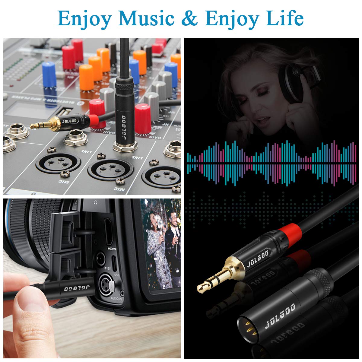 JOLGOO Mini XLR Male to 3.5mm Stereo Audio Plug Cable, 3-pin Mini XLR Male to 1/8″ TRS Plug Cable, for BMPCC 4K Camera Video Assist 4K Sharp 8K, 3.3 Feet