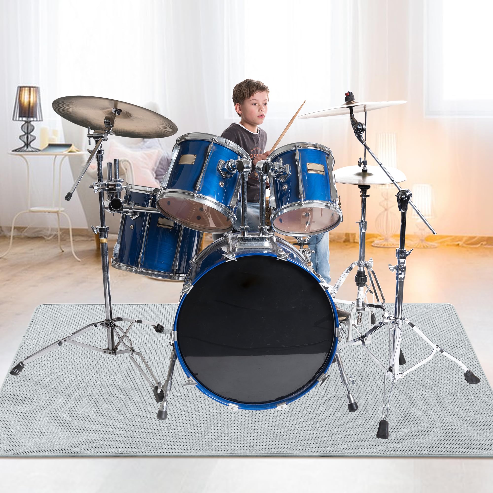 BALAPET Drum Rug,4 x 6Ft Drum Mat Drum Carpet with Non-Slip on Both Sides Soundproof Drum Floor Mat for Electrical Drum Drum Accessories Gift for Drummers(Gray)