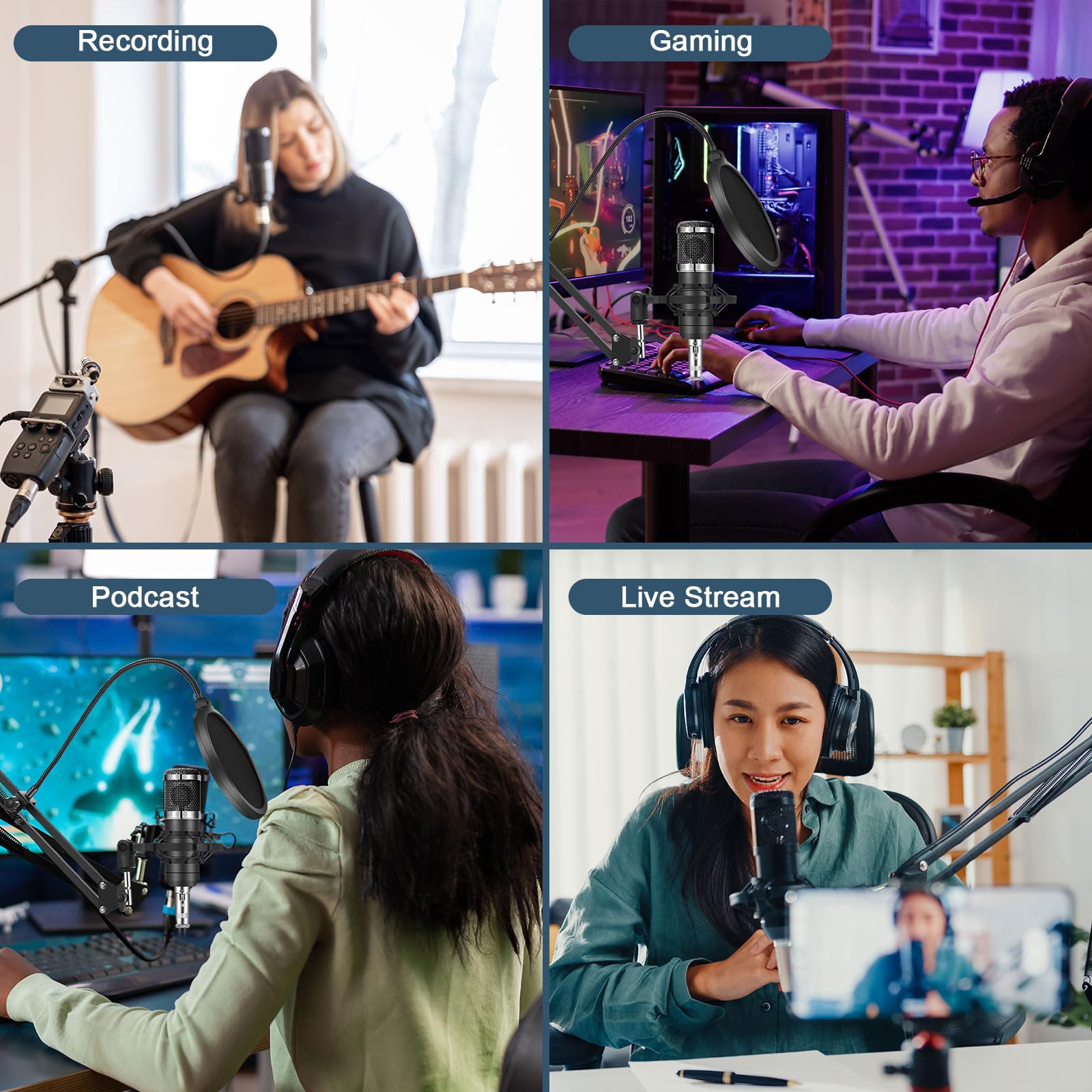 ALPOWL Podcast Equipment Bundle for 2, Audio Interface with Cardioid Designer BM800 Mic for Gamer and All-in-One DJ Mixer, Perfect for Live Streaming, Singing, YouTube, Gaming