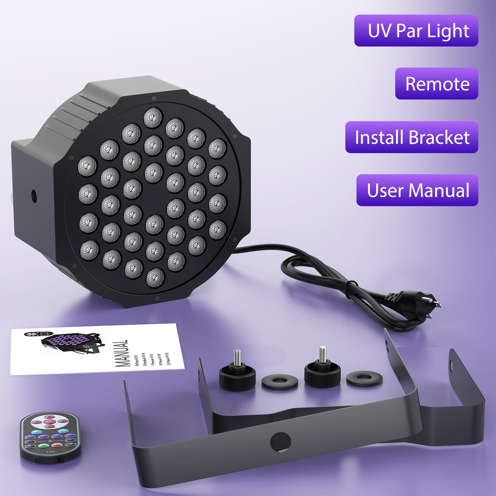 U`King Black Lights 72W UV LED Blacklight Glow in The Dark Black Light with Remote Control DMX Sound Activated Portable Strobe Lights for Parties Birthday Wedding DJ Stage (4 Packs)