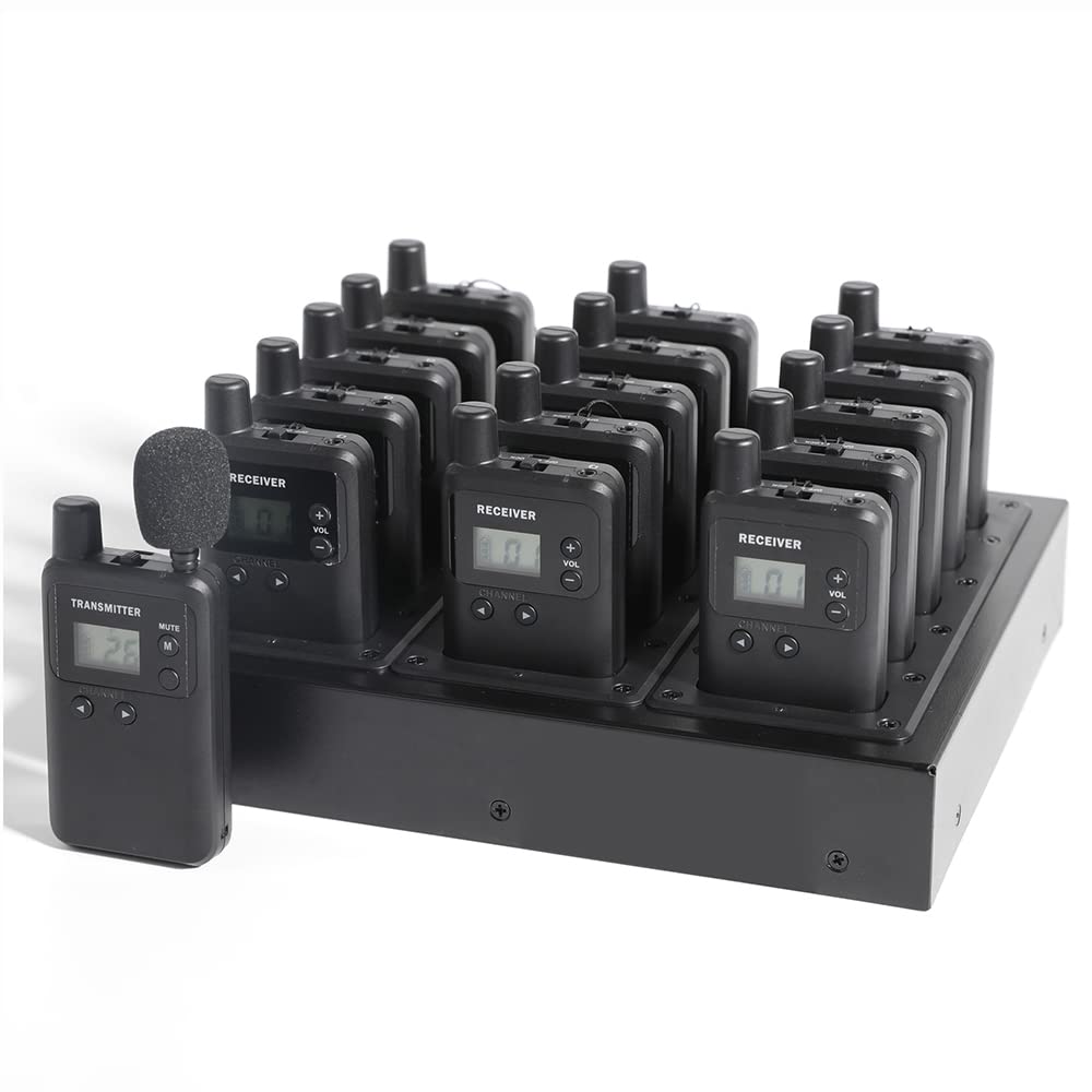 AGJ Wireless Tour Guide System, Tour Guide Microphone and Speaker, Tour Guide Headsets 1 Transmitter 15 Receivers 1 Charger Court Church Translation System for Factory School