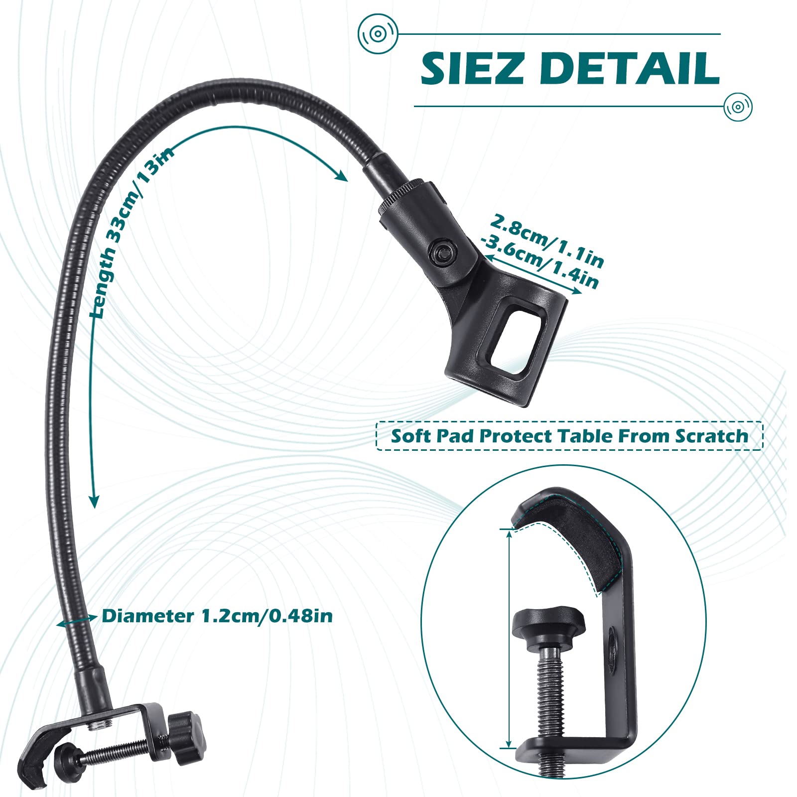 Flutesan 2 Sets Gooseneck Mic Stand 13 in Flexible Desktop with Desk Clamp