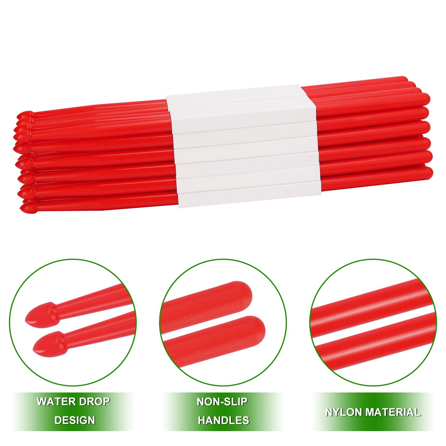 KUKLIPJIM 12 pairs Drumsticks, High-Quality 5A Drum Sticks, Red