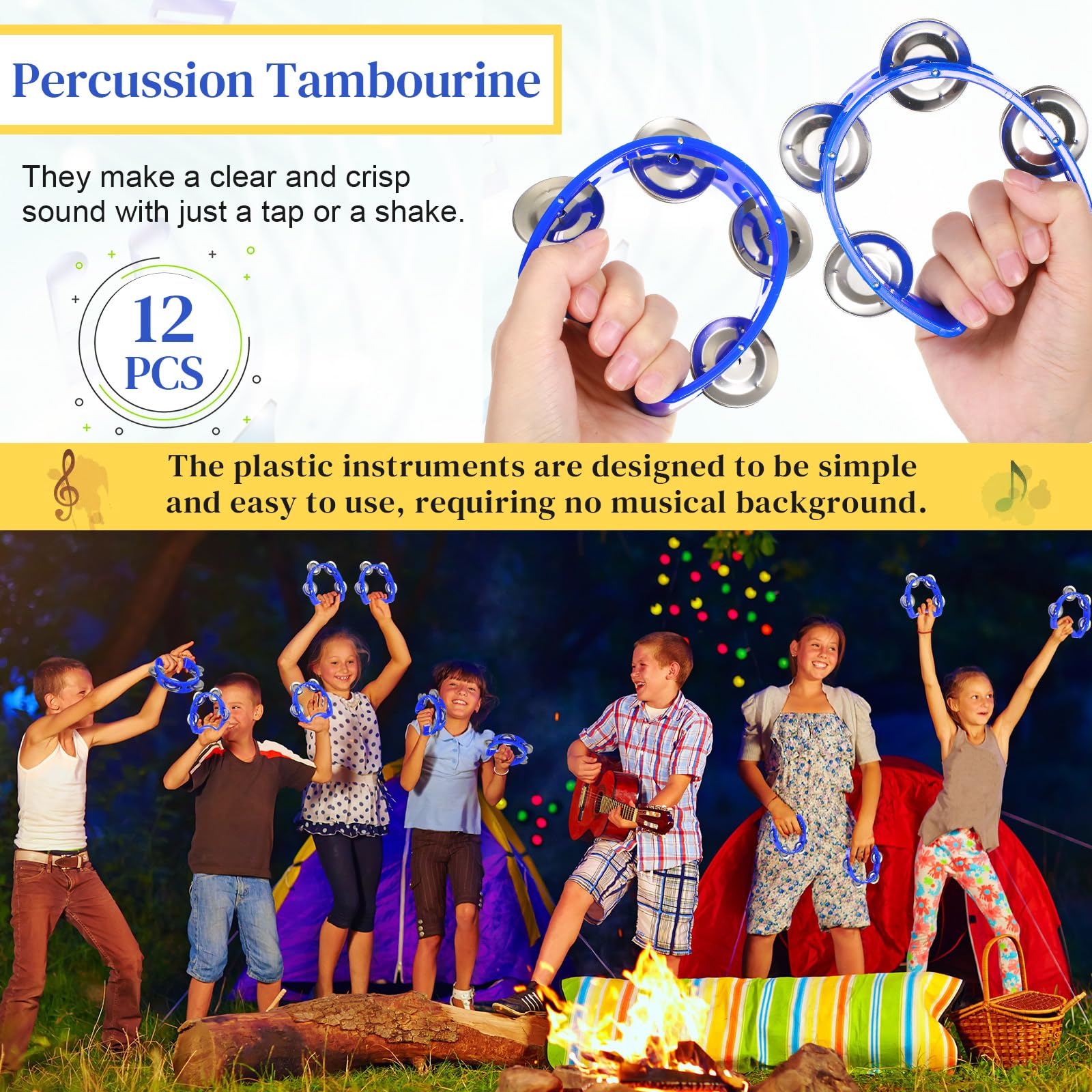 Lukmaa 12 Pcs Plastic Percussion Tambourine with 4 Bells Rhythm Musical Instruments for Adults Hand Tambourine Hand Held Percussion Drum for Party Kindergarten Family School Supplies (Blue)