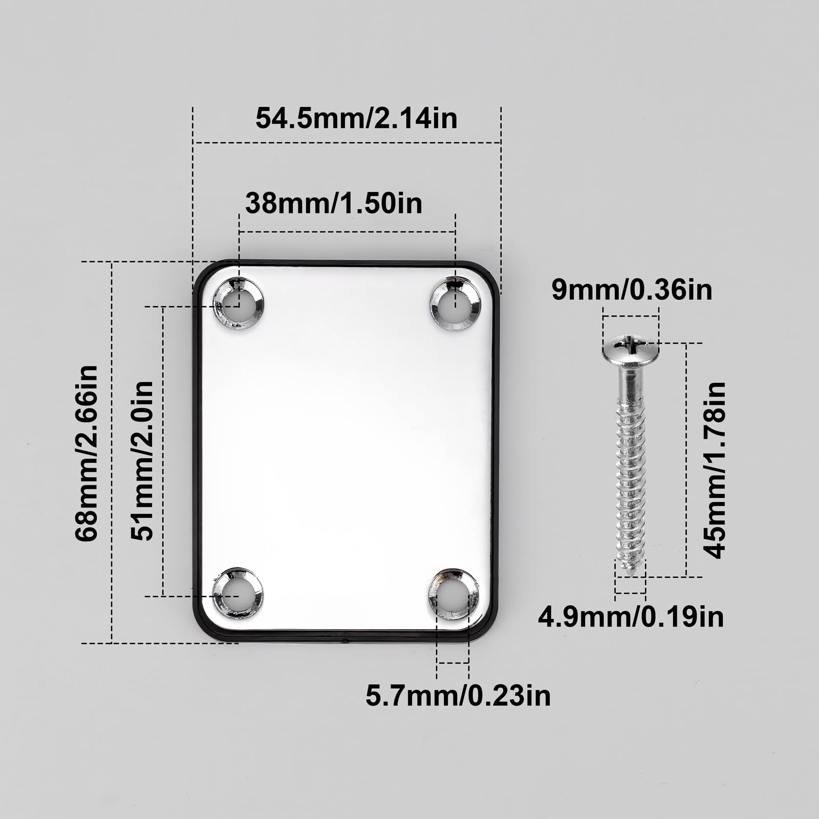 Swhmc Chrome Neck Plate for Electric Guitar, Silver