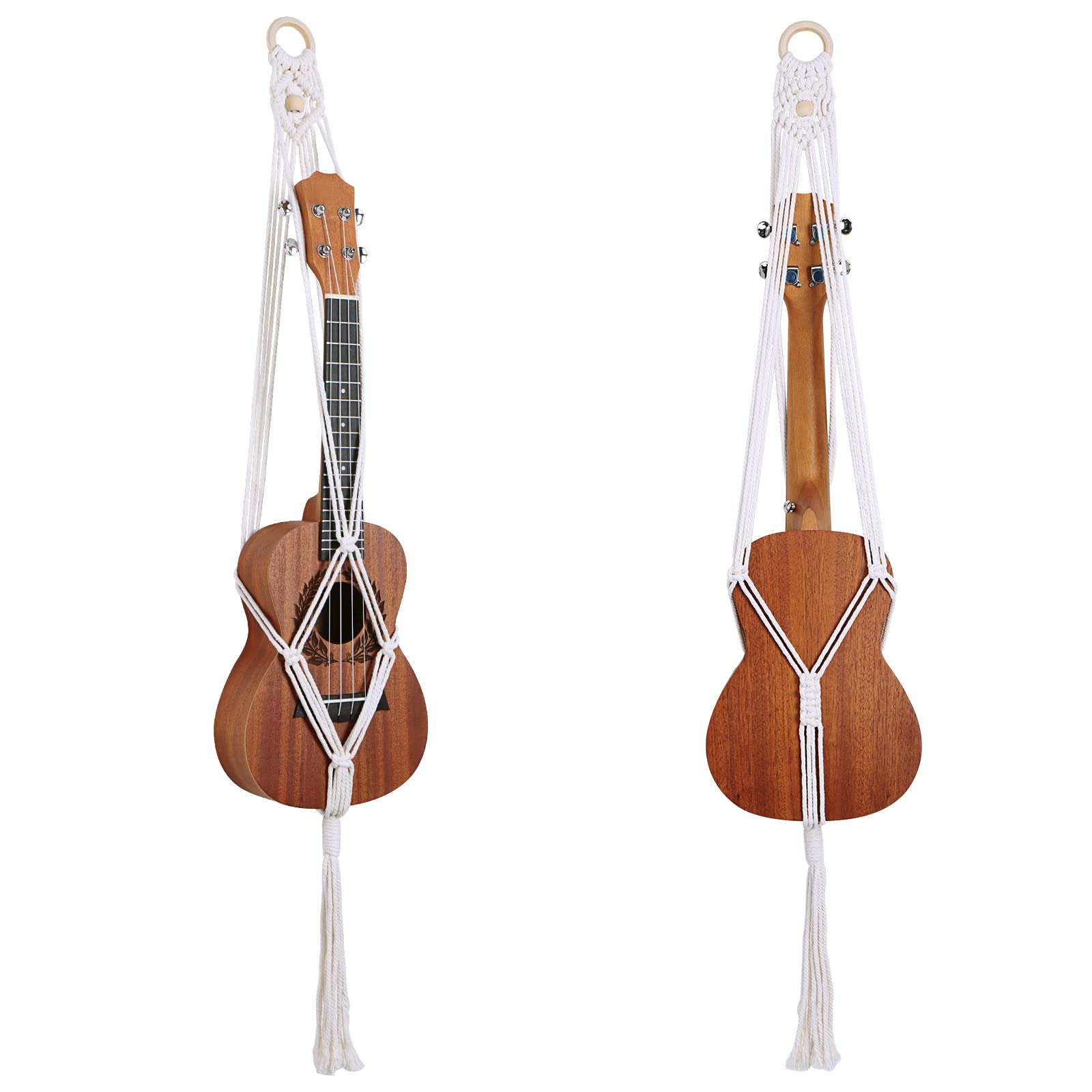 majowir Macrame Ukulele Hanger Soprano Boho Wall Mount with Soft Padding