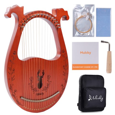 Mulucky Lyre Harp 16 Metal Steel String Bone Saddle Mahogany Lyre Instrument with Tuning Wrench and Black Gig Bag – MLH1602