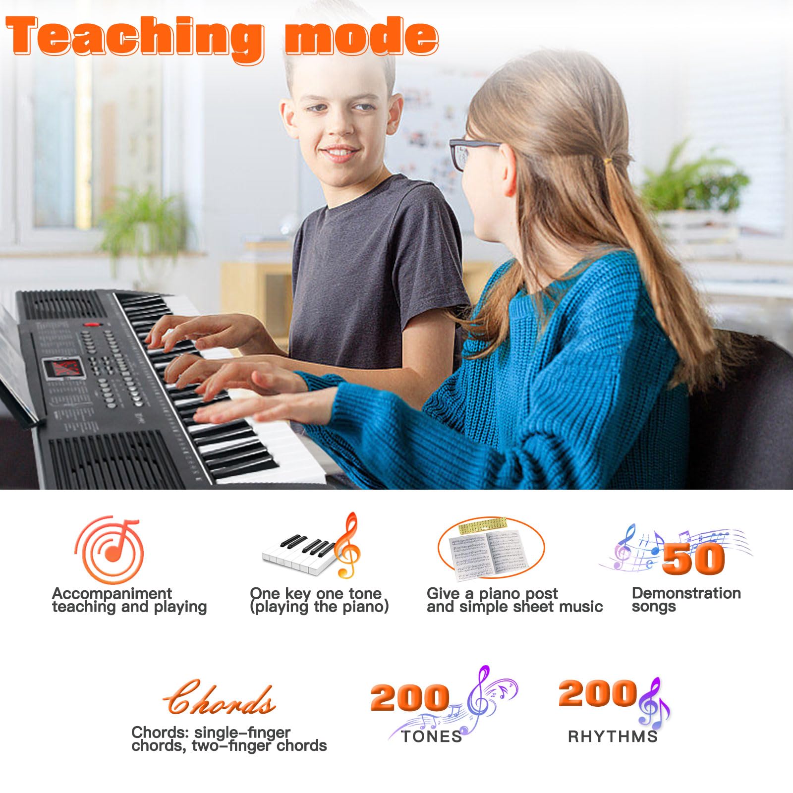 AQNIEGEP 61 Key Electric Keyboard Piano for Beginners w/Light-Up Keys