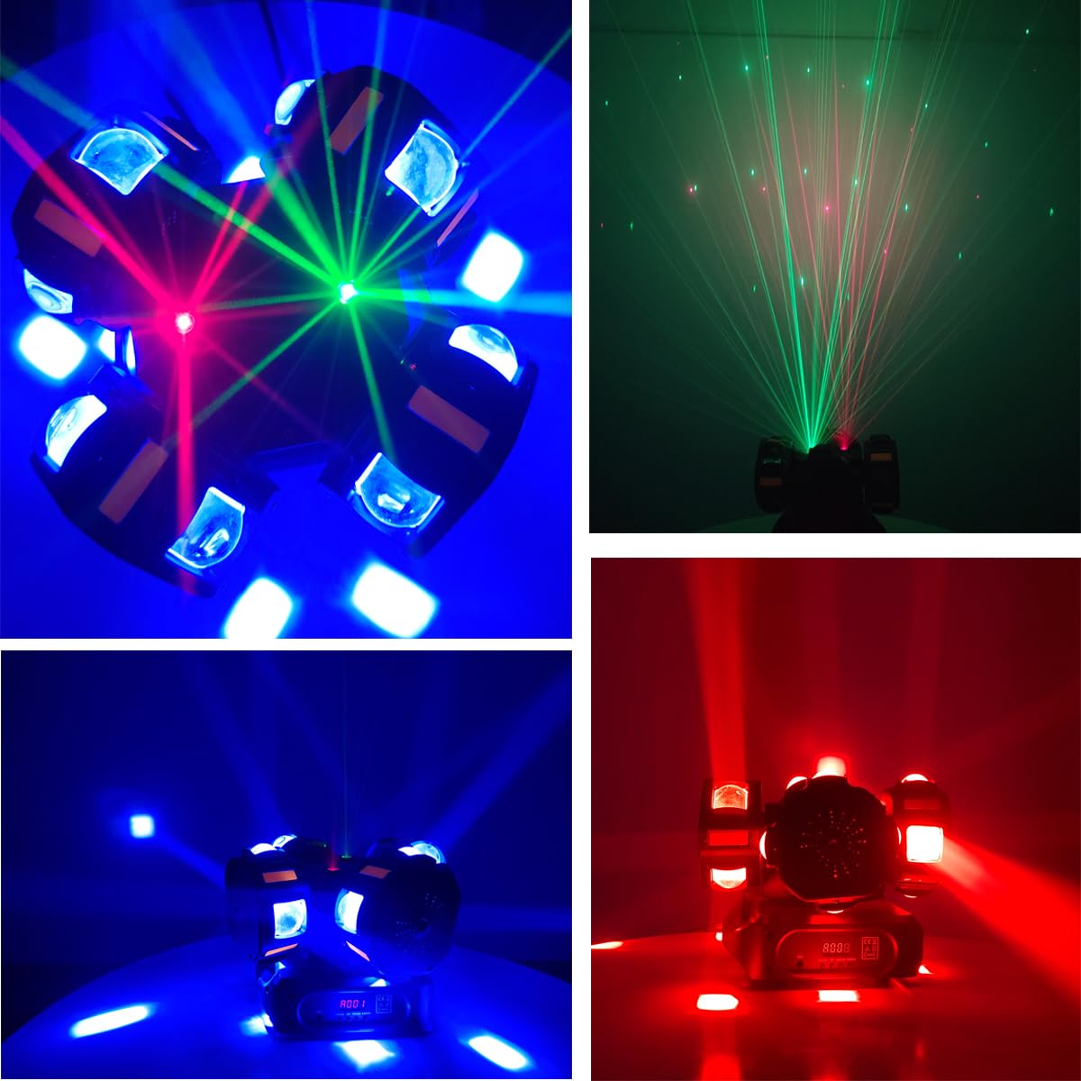 Moving Head DJ Lights 200W LED with 4 Rotating Head,16X10W RGBW 4-in-1 Multiple Effects Changing for Disco Parties Wedding Live Show KTV Club, Controlled by 19CH DMX-512/Sound Activated
