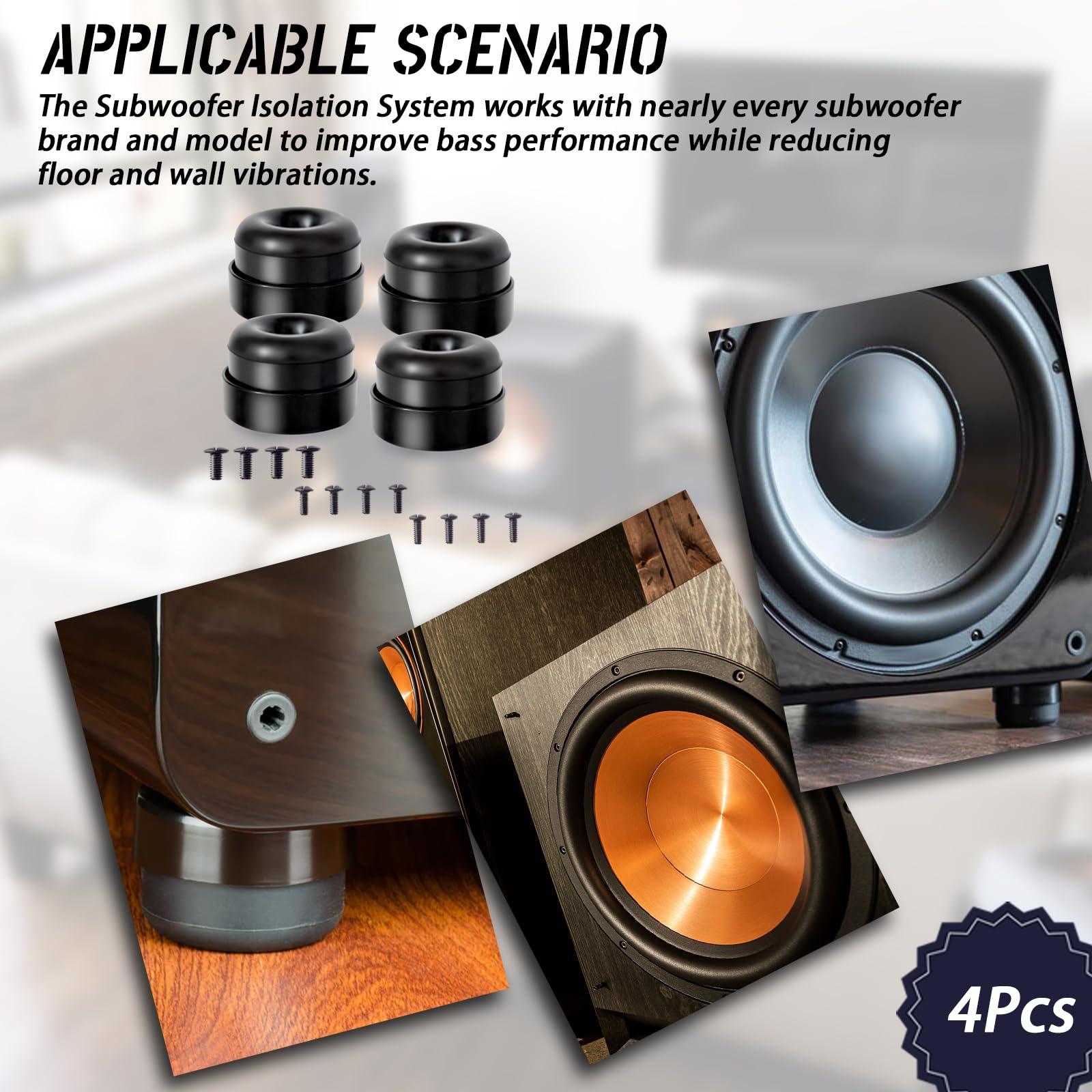 HQPARRTS Subwoofer Isolation Pads/System,with Mount Screws,4Pcs