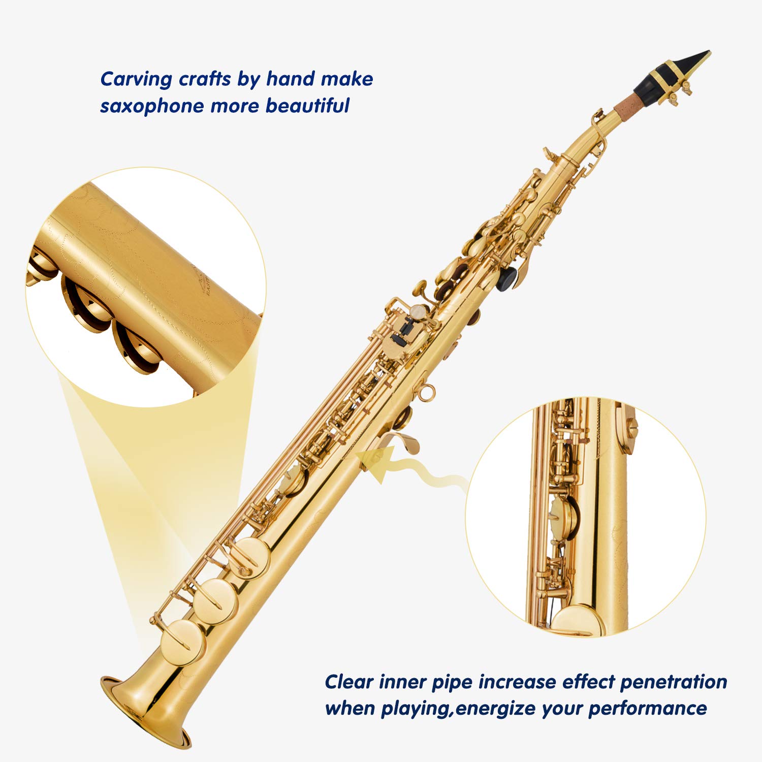 EASTROCK Bb Straight Soprano Saxophone Golden for Beginners Students